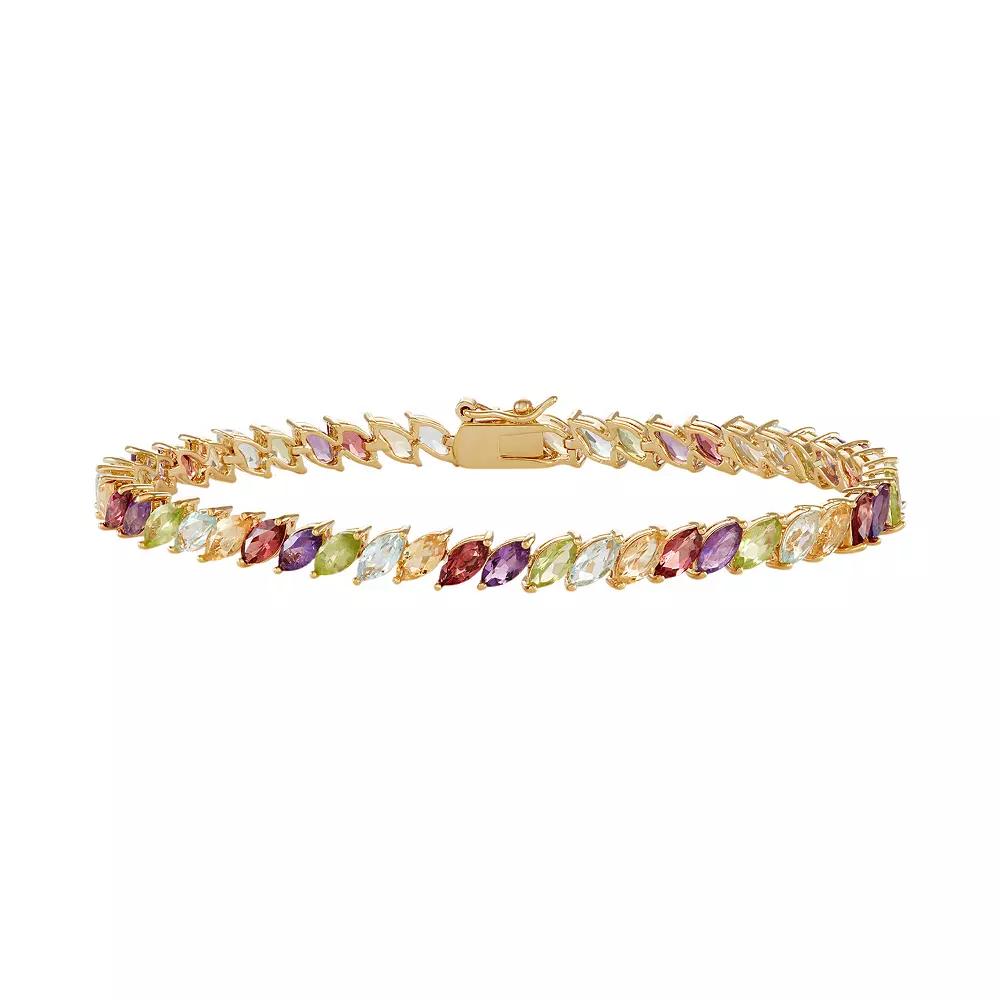 18k Gold Over Bronze Multi Gemstone Marquis Bracelet, Women's, Size: 7.25", Gold Tone Product Image