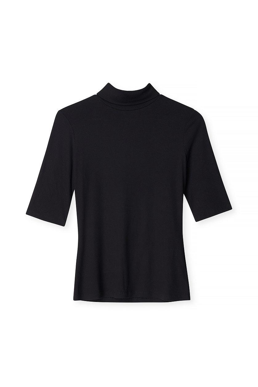 Short Sleeve Rib Collar Top Product Image