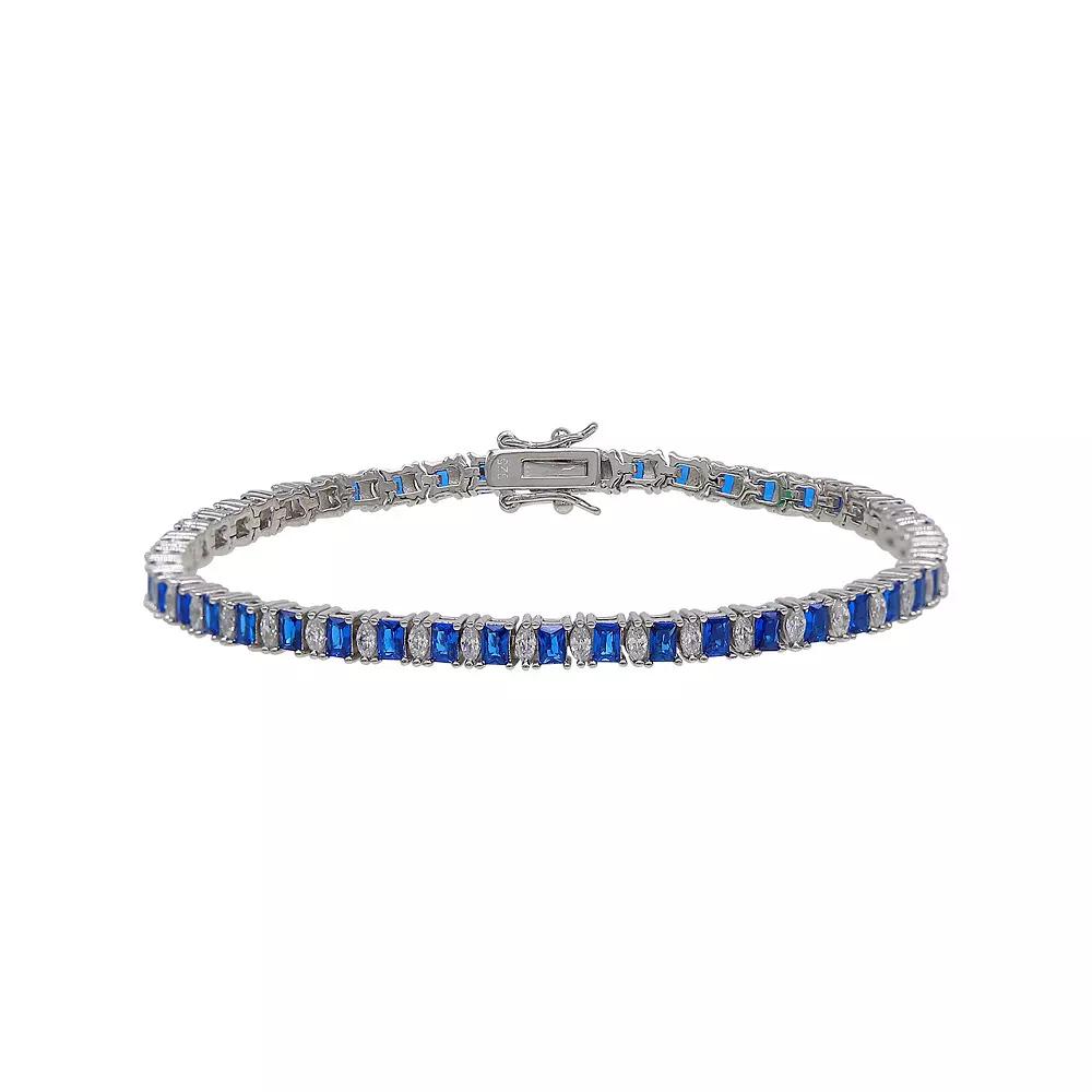 Argento Forte Platinum Over Silver Cubic Zirconia & Blue Spinel Clasp Bracelet, Women's, Size: 8", Sterling Silver Product Image