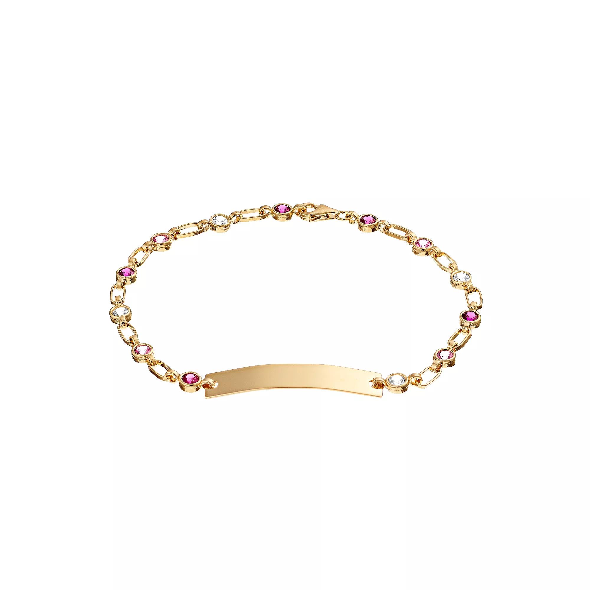 Kristen Kesho Sterling Silver Lab-Created White & Pink Sapphire & Lab-Created Ruby ID Bar Bracelet, Women's, Size: 7.25", Gold Tone Product Image