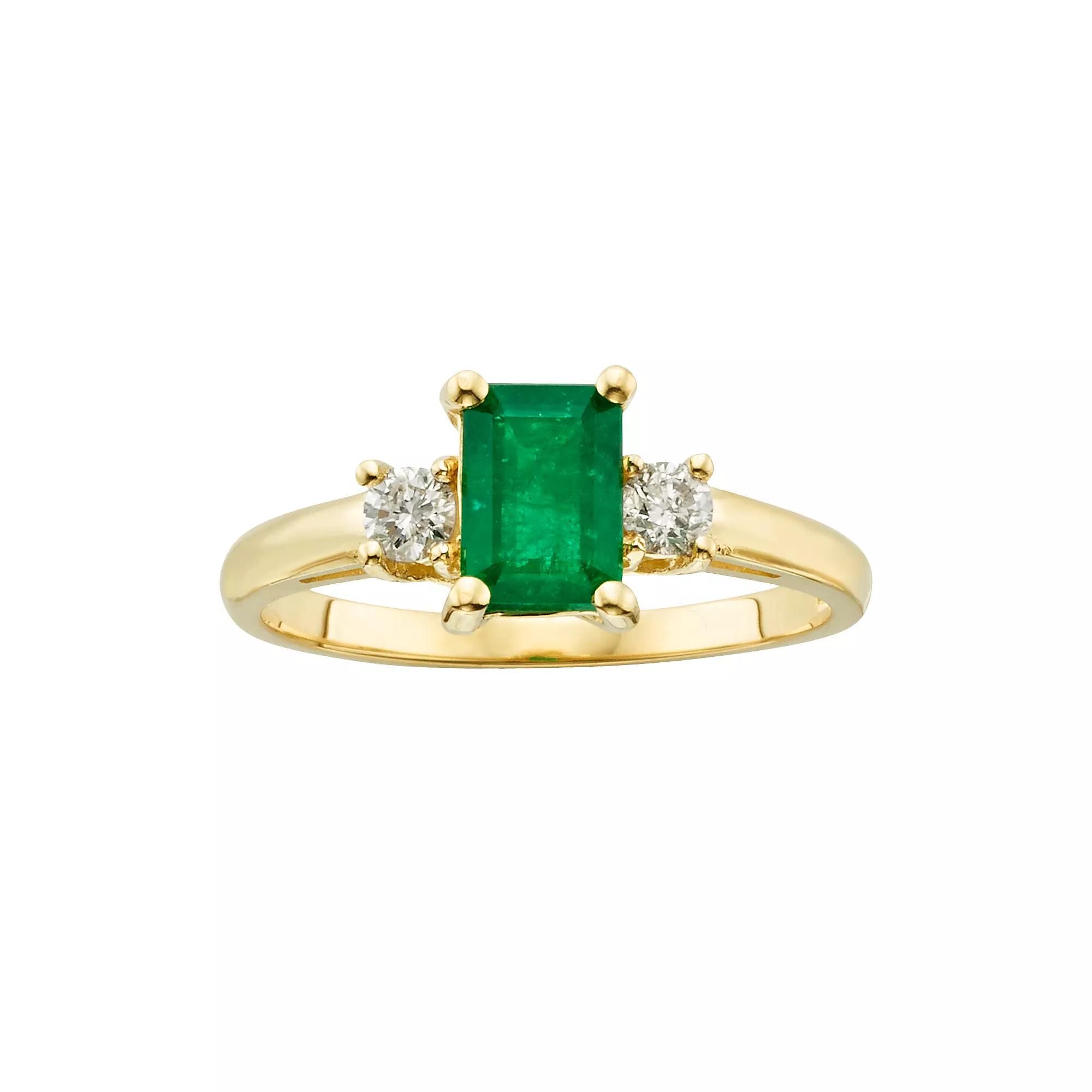 The Regal Collection 14k Gold Genuine Emerald & 1/5-ct. T.W. IGL Certified Diamond 3-Stone Ring, Women's, Size: 8, Green Product Image