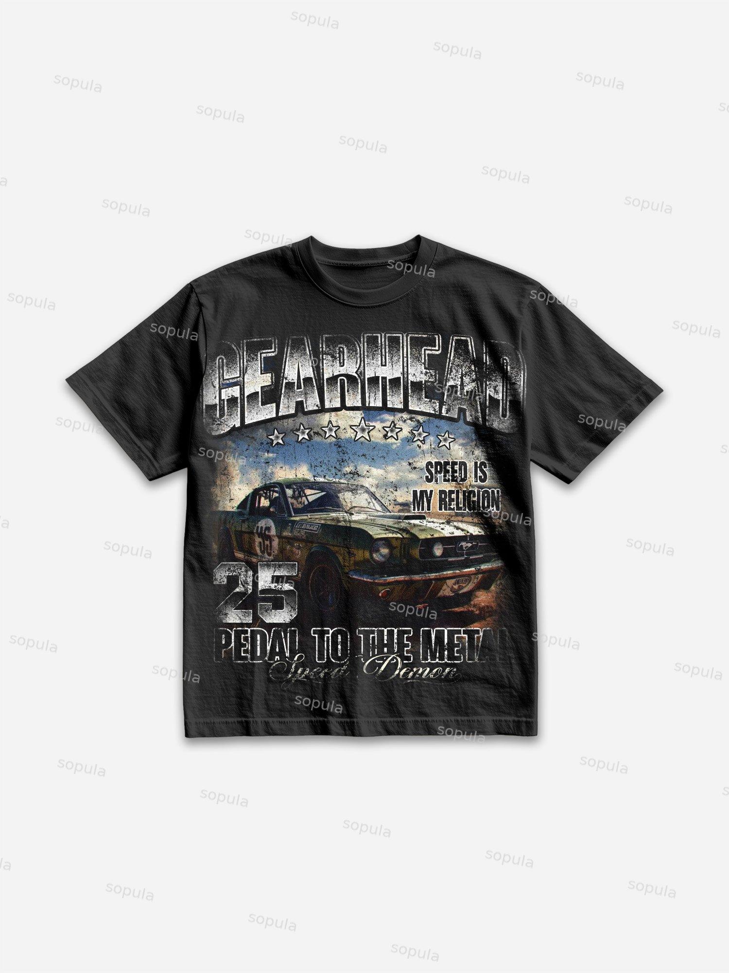 Gearhead Aged Vintage American Muscle Car Graphic Cotton T-shirt Product Image