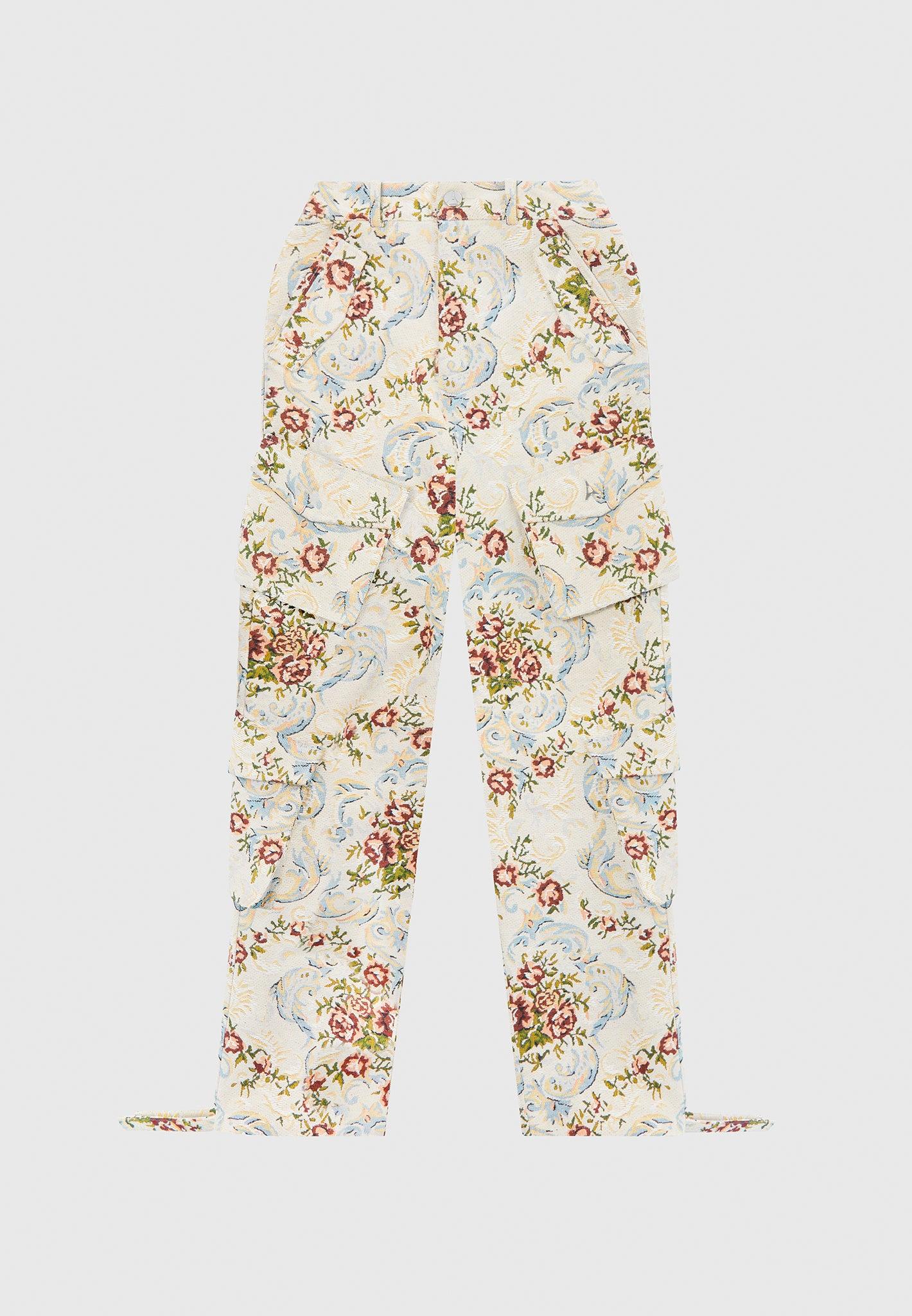Anne - Floral Jacquard High Waisted Cargo Pants - Beige Female Product Image