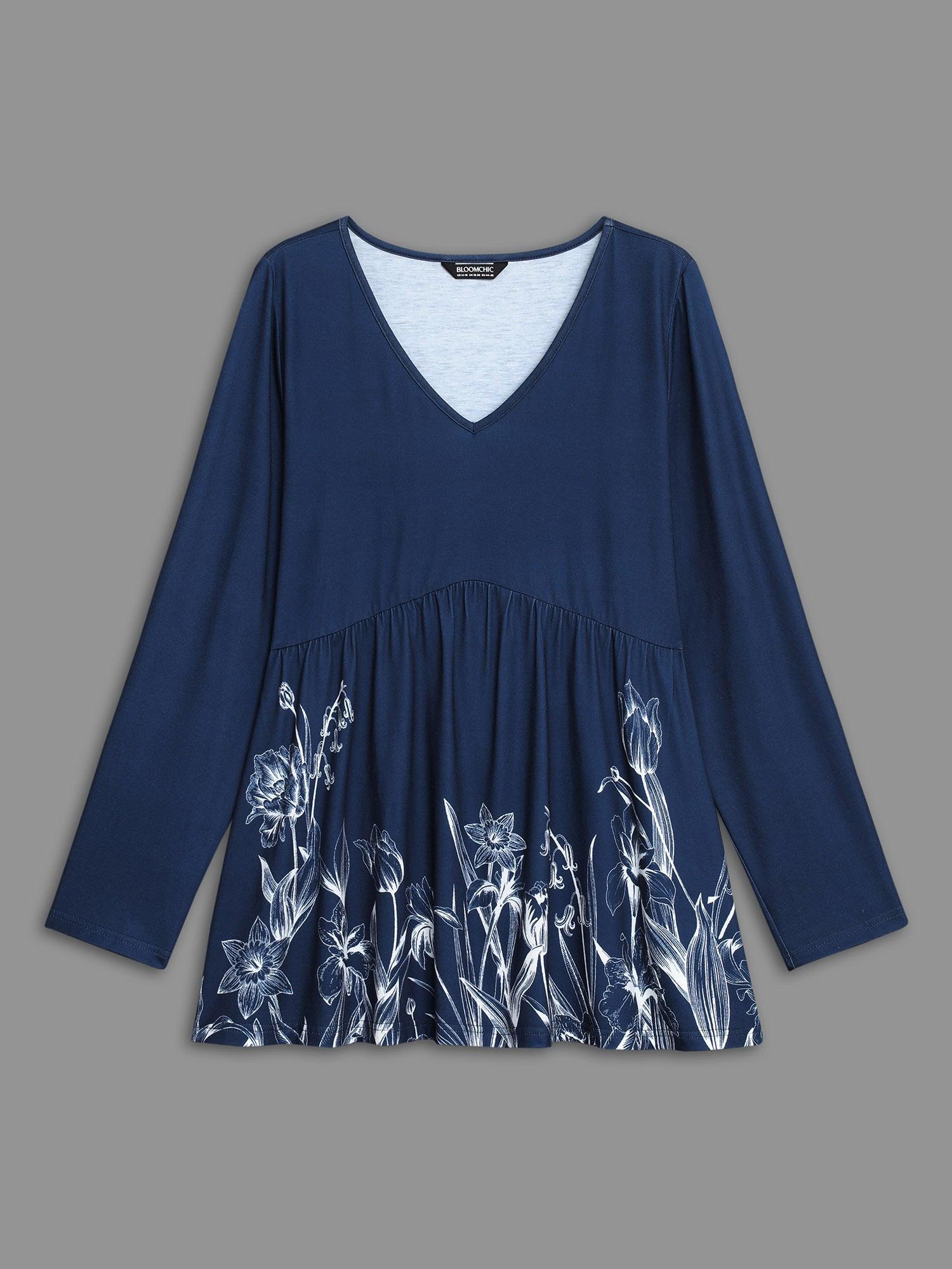 V Neck Boho Print Gathered Top Female Product Image