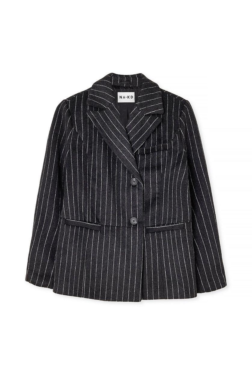 Wool Blend Oversized Blazer Jacket Stripe Product Image