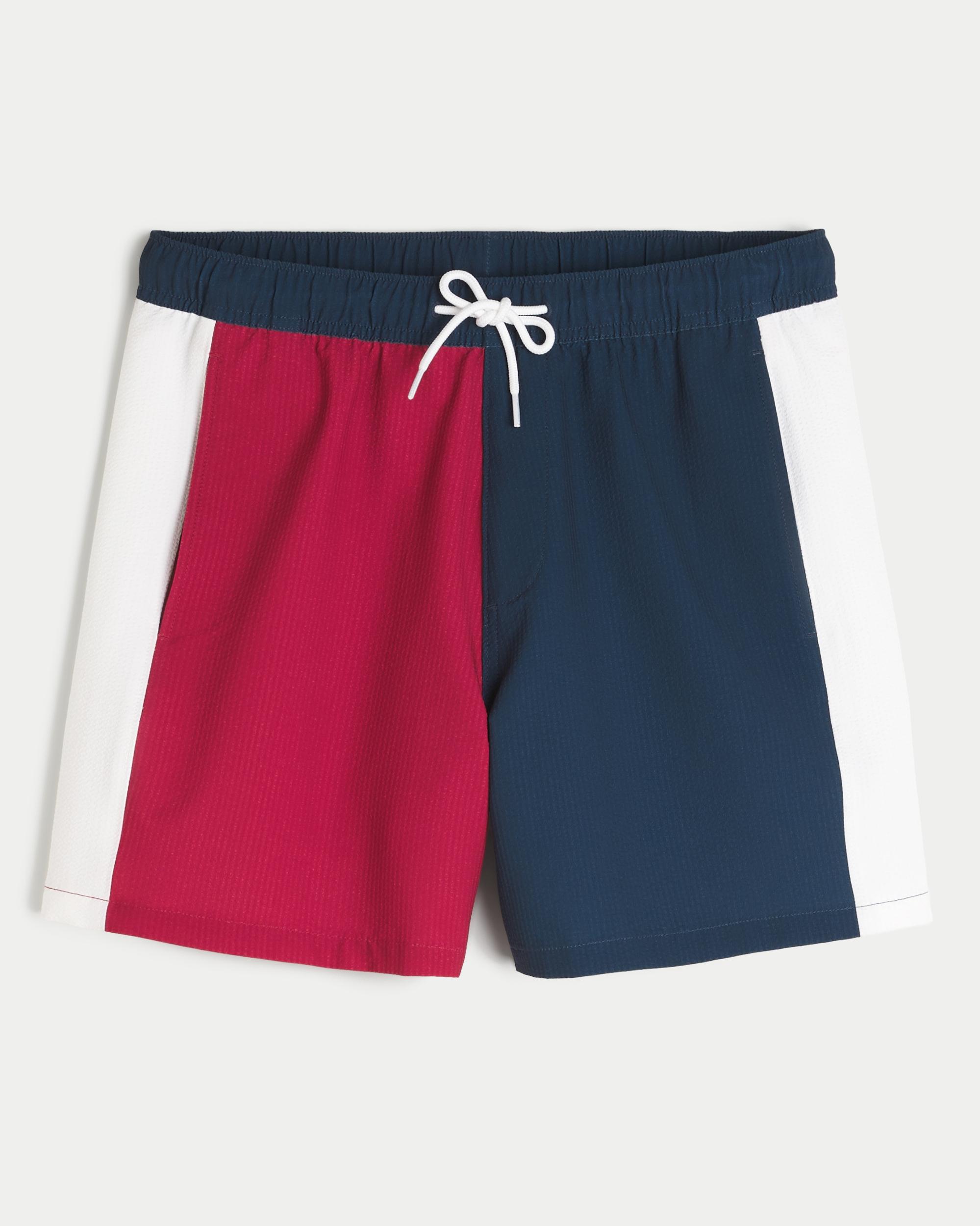 Mid-Thigh Seersucker Volley Swim Trunks Product Image