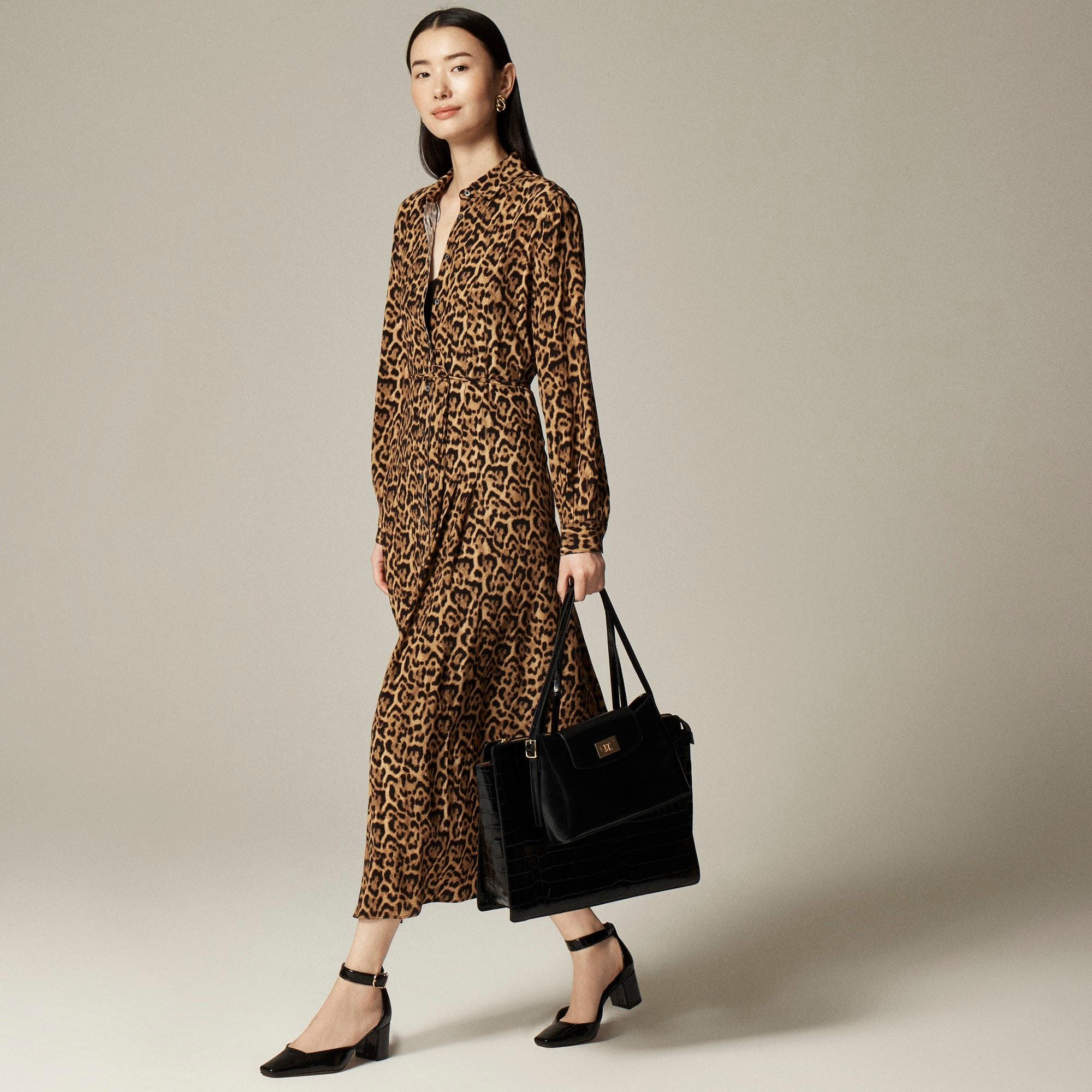 Drapey pleated shirtdress in leopard print Product Image