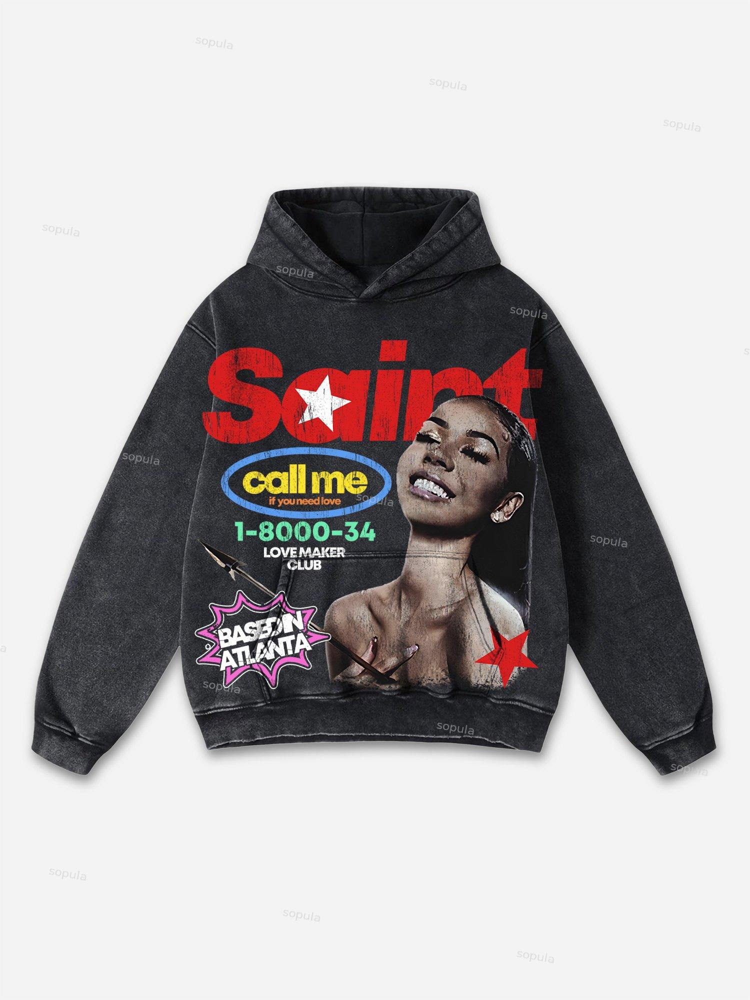 Vintage Spider Graphic Acid Washed Oversized Hoodie Product Image