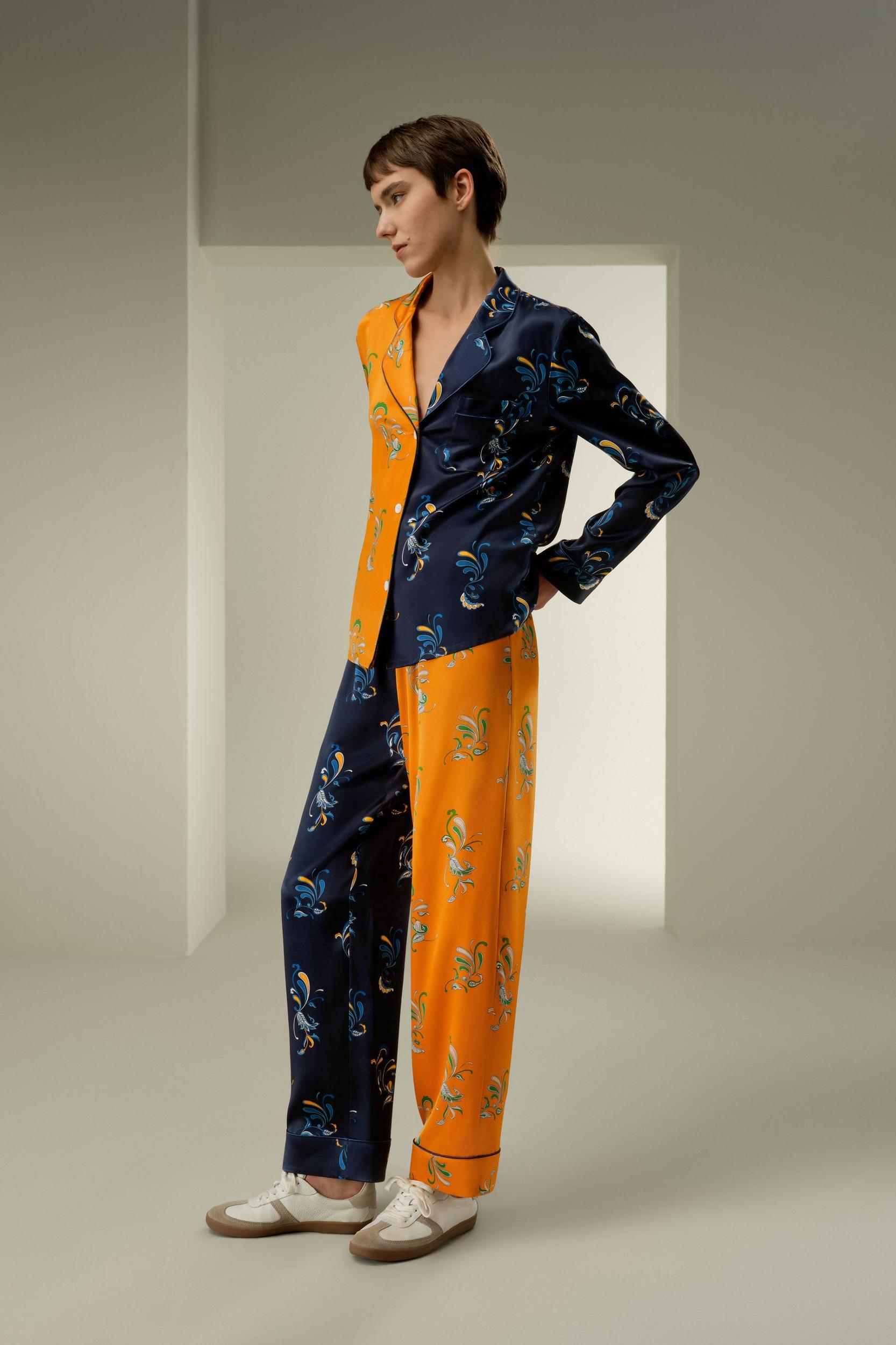 LILYSILK x Elizabeth Womens Silk Pajamas - Ladies - Paisley Natural Silk - Comfortable Long Sleeve Pajamas L Product Image