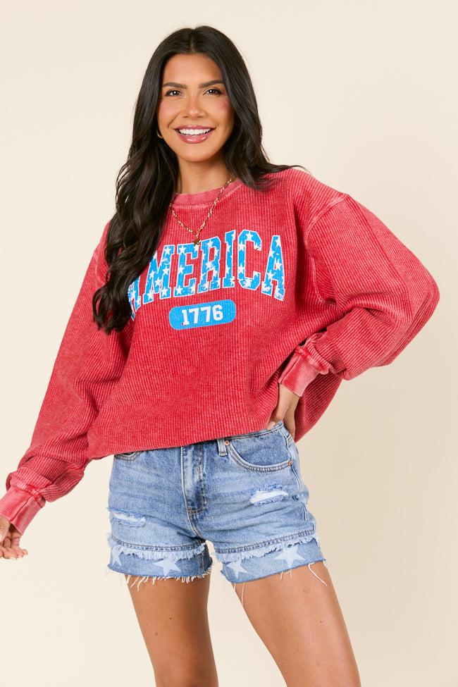 America Star 1776 Red Corded Graphic Sweatshirt FINAL SALE Product Image