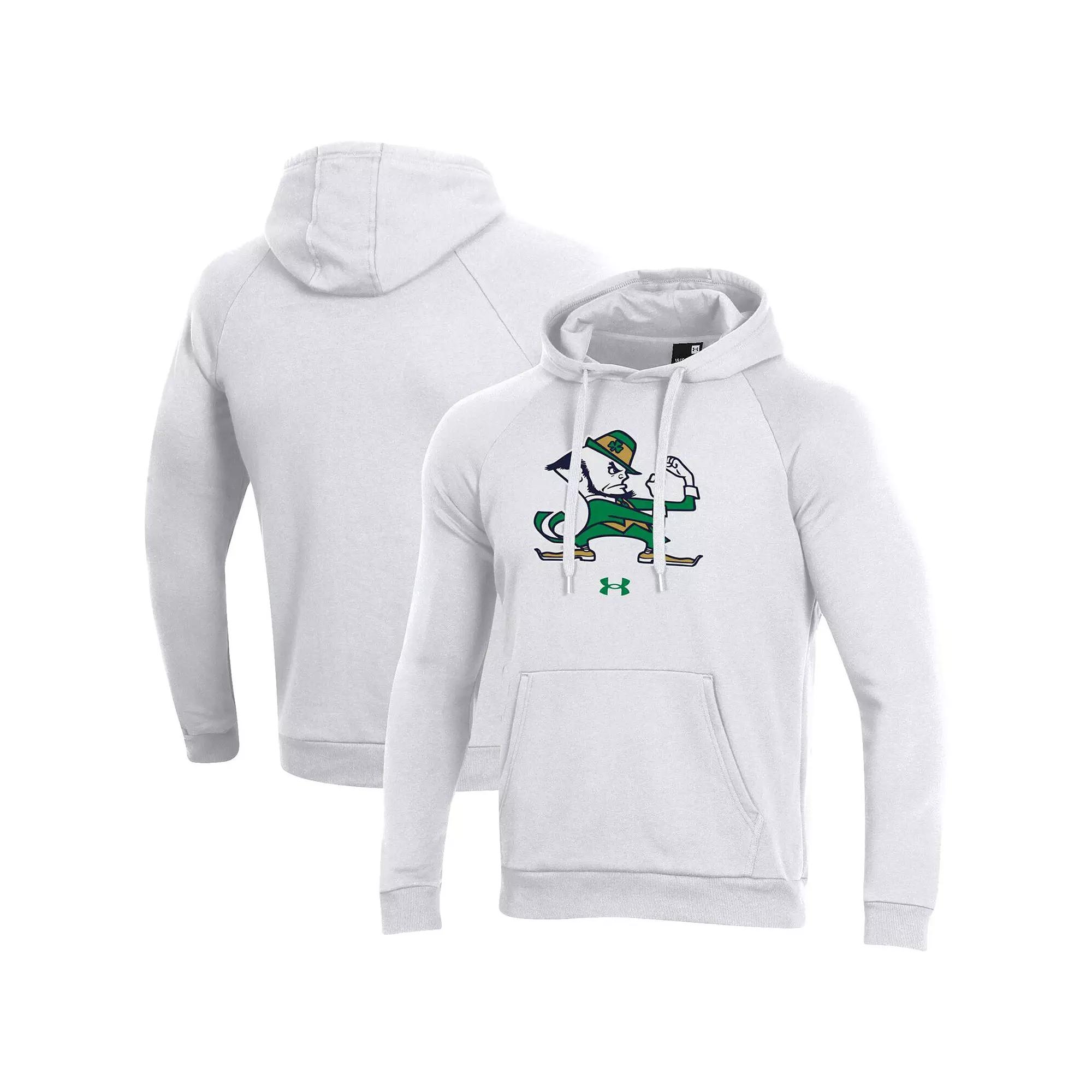 Men's Under Armour White Notre Dame Fighting Irish Mascot School Logo All Day Raglan Pullover Hoodie, Size: XL Product Image