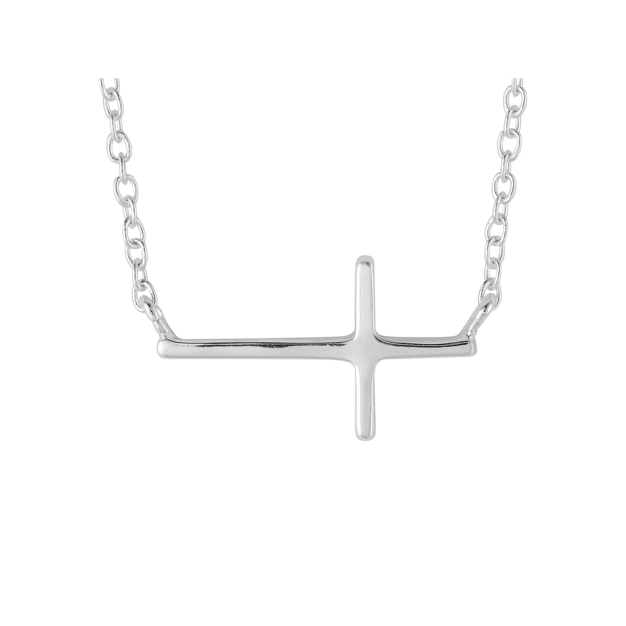 Love This Life Sterling Silver Sideways Cross Necklace, Women's, Size: 18", Silver Tone Product Image