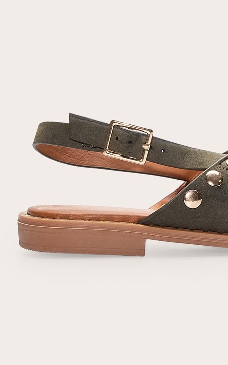 Khaki Faux Suede Studded Sling Back Sandal Product Image