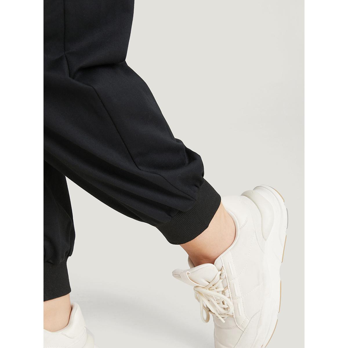 Plain Drawstring Patched Detail Pocket Sweatpants Black Plus Size Women Casual Dailywear Printed 12/L Bloomchic Product Image