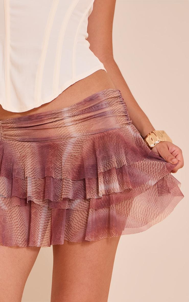 Multi Snake Printed Mesh Frilly Low Waist Mini Skirt Product Image