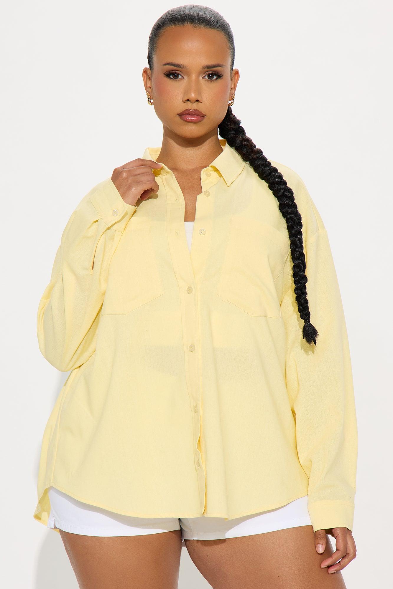 Fresh Lemonade Linen Button Up Shirt - Yellow Product Image