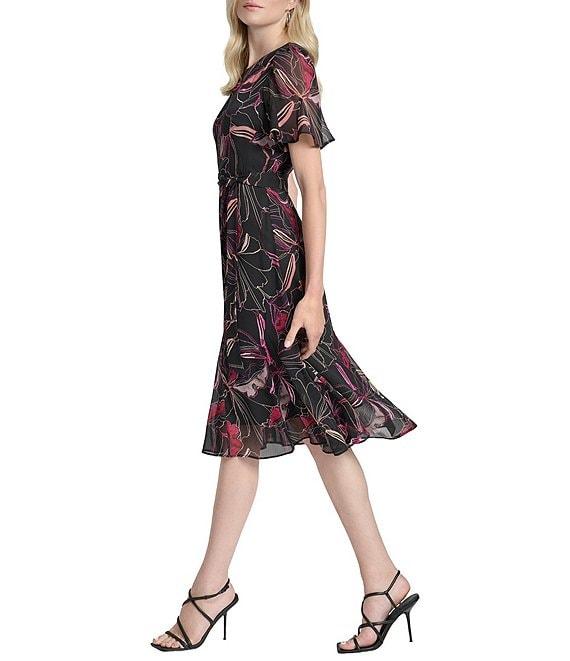 DKNY by Donna Karan Short Sleeve Printed Fit and Flare Midi Dress Product Image