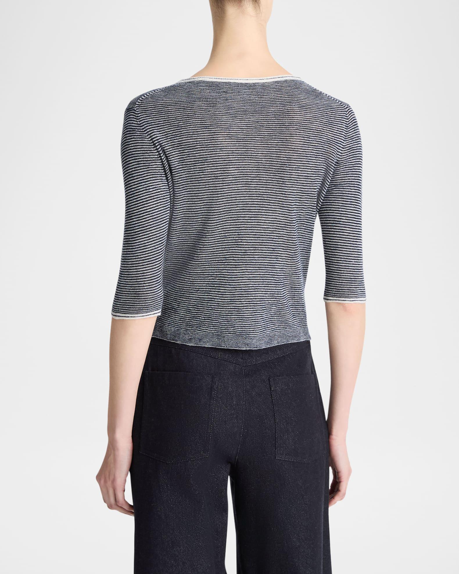 Micro-Stripe V-Neck Cardigan Product Image