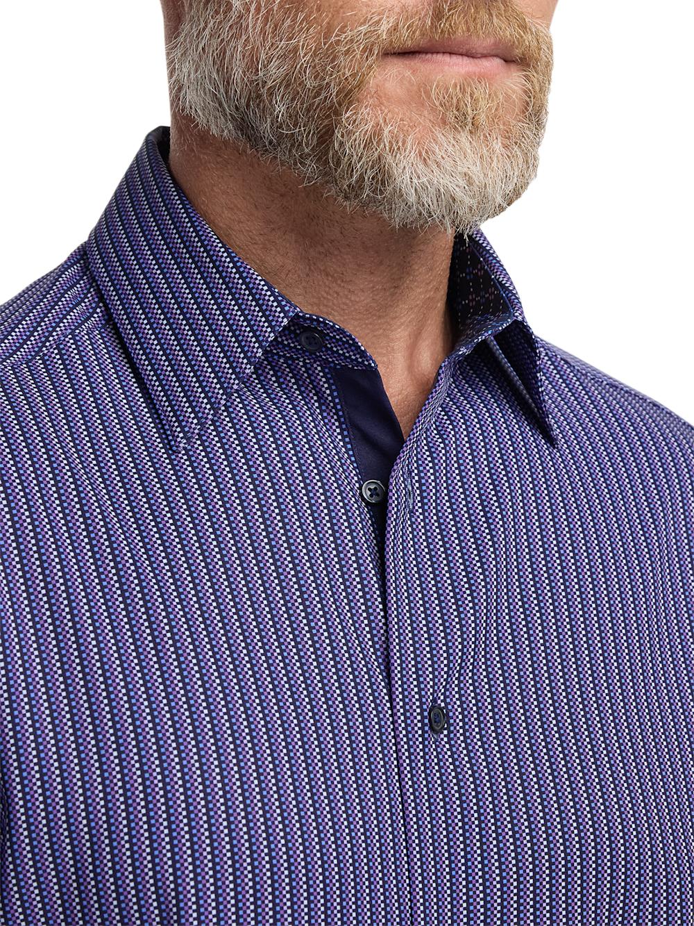 Performance Stretch Checkered Stripe Casual Shirt - Navy/purple Product Image