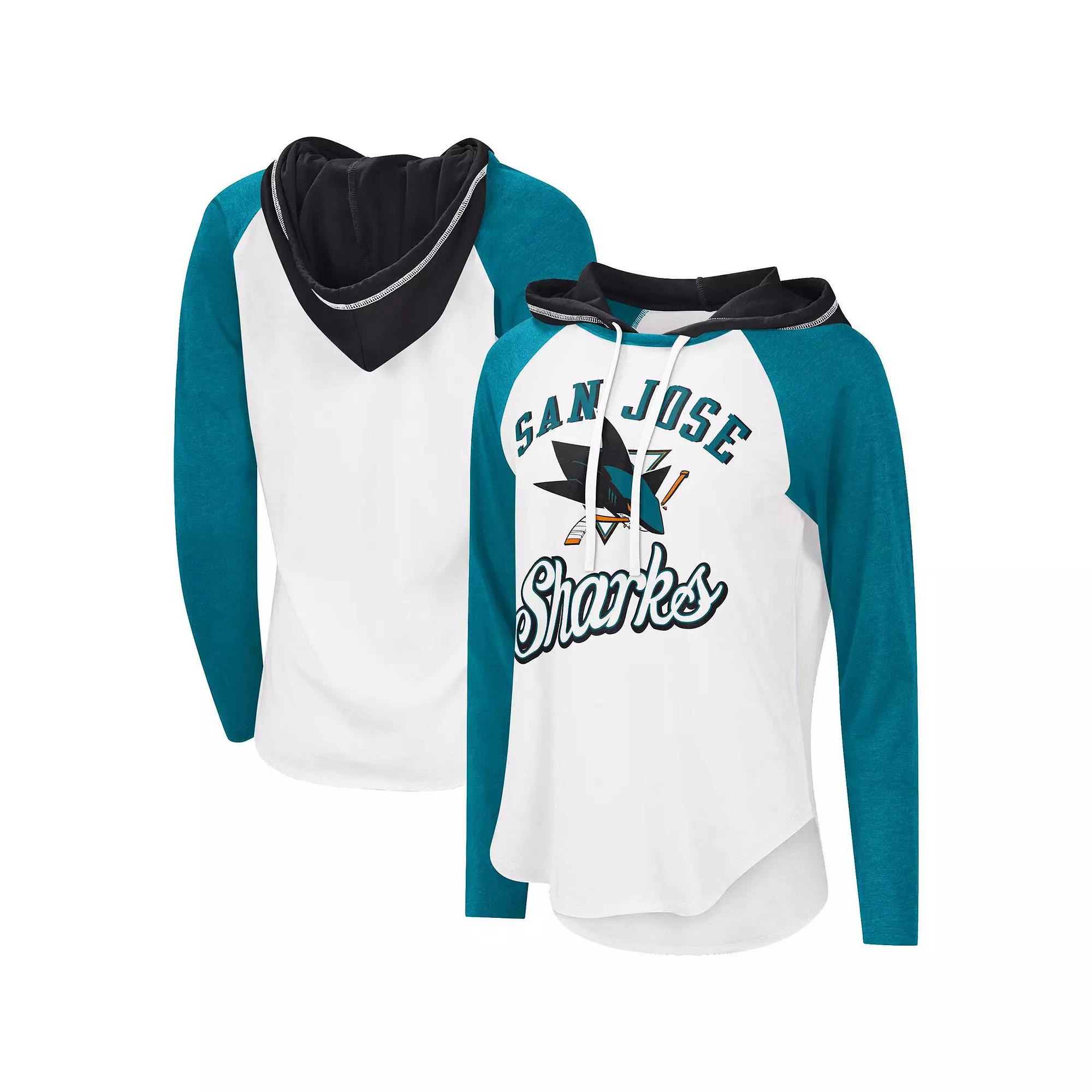Women's Starter White/Teal San Jose Sharks MVP Raglan Hoodie T-Shirt, Size: 2XL, Sks White Product Image