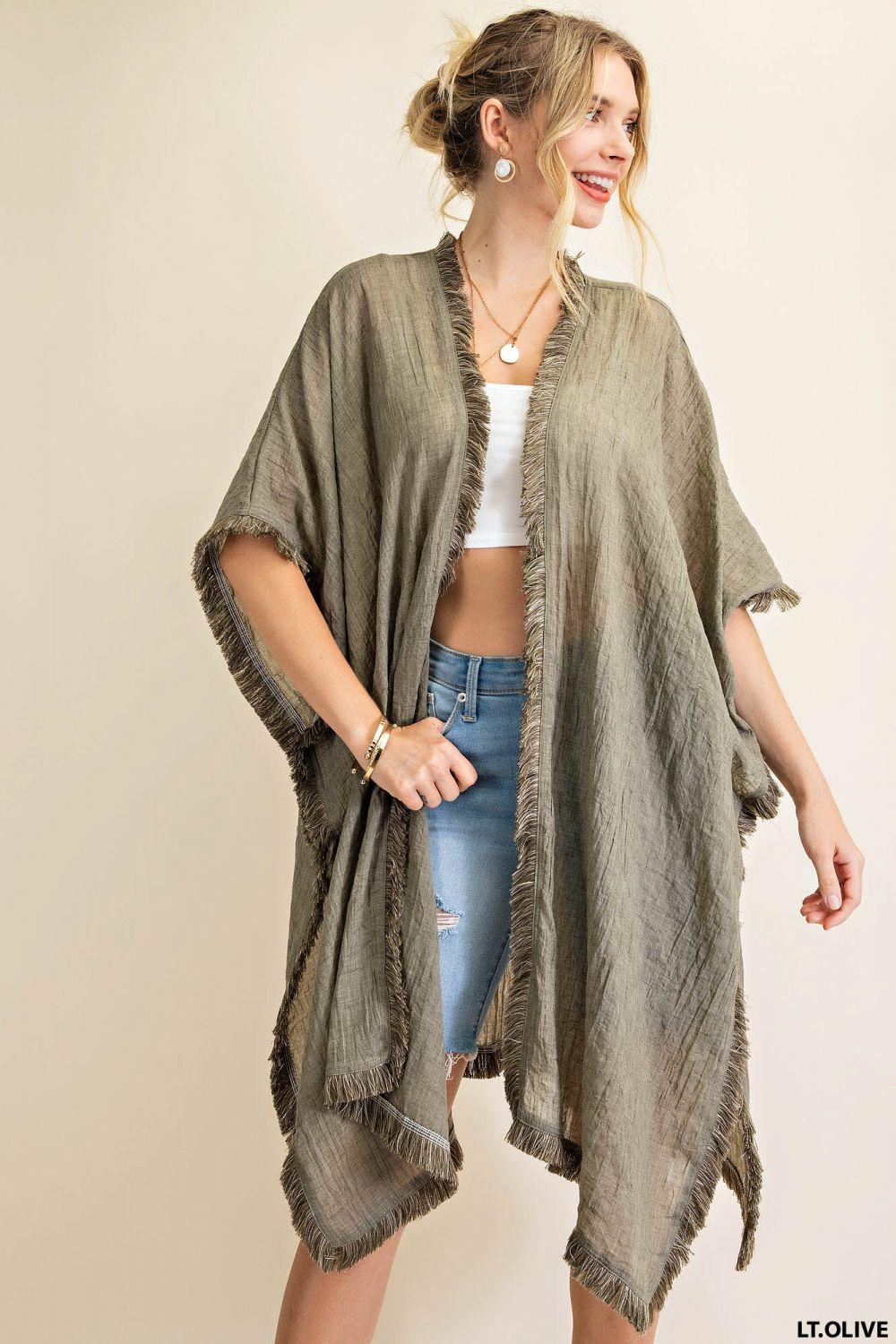 5742   Emalee Soft Fringe Trim Kimono Product Image