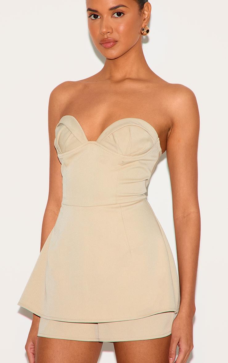 Stone Woven Bust Cup Detail Peplum Romper Product Image