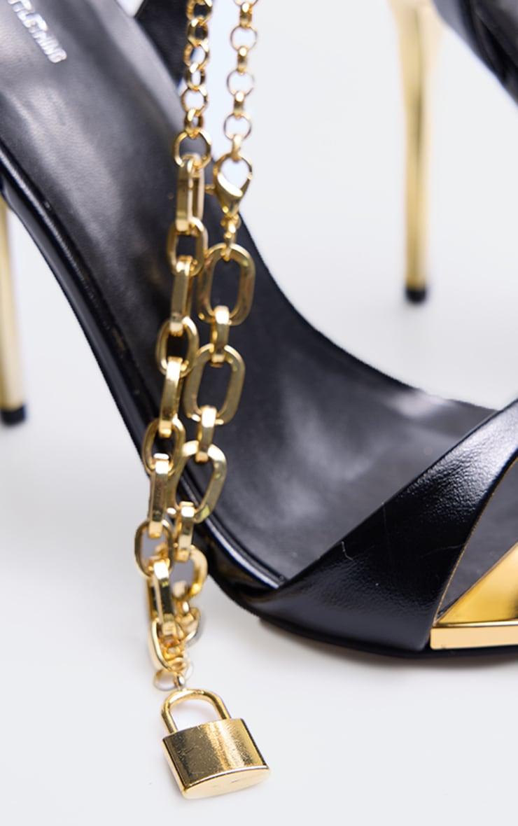 Black Pu Point Toe Chain Lock Strap Heeled Sandals Product Image