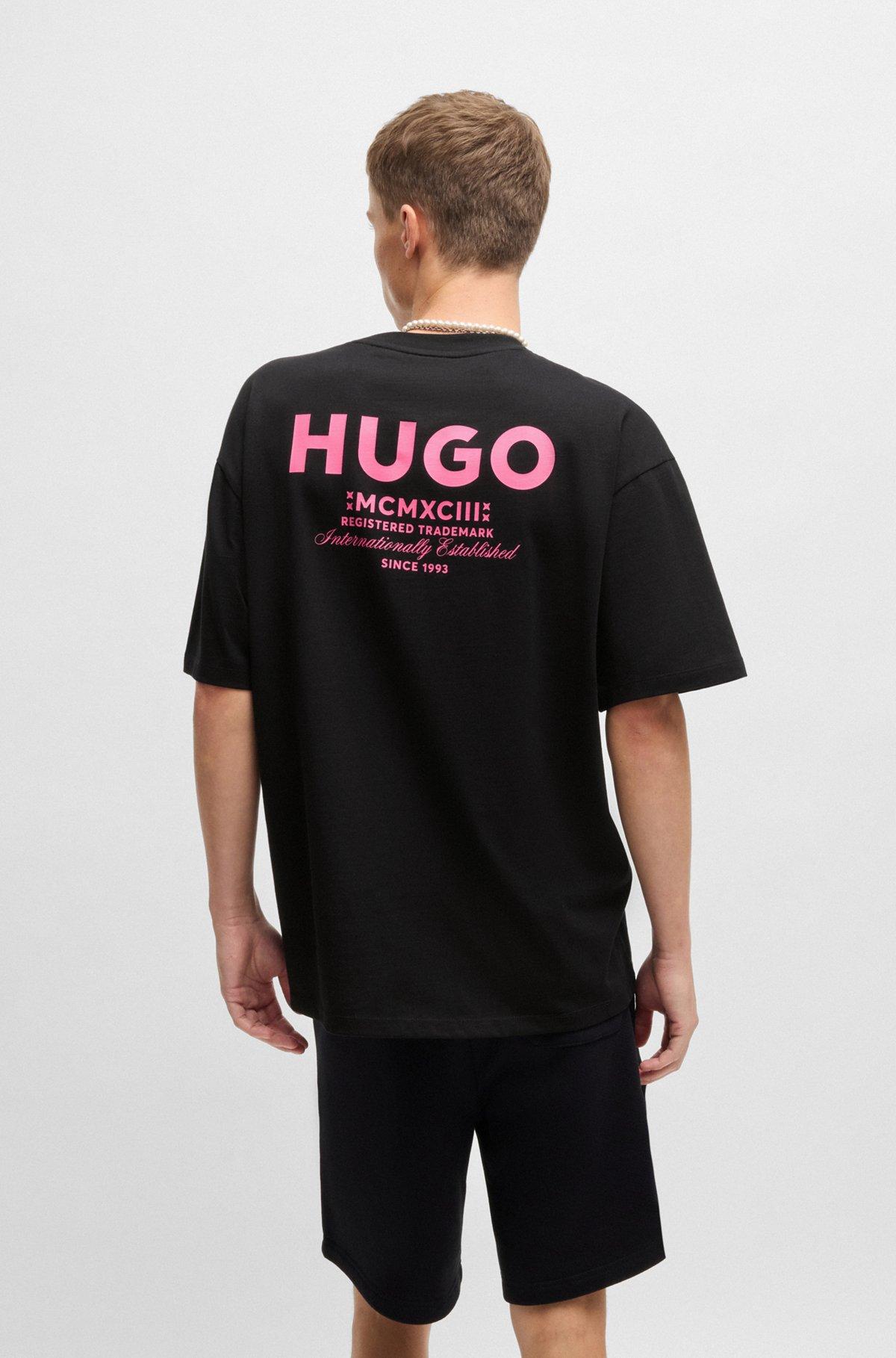 HUGO - Loose-fit T-shirt in cotton with rear logo artwork - Black Product Image