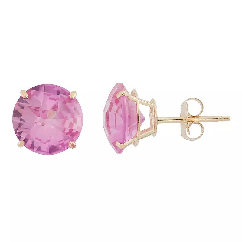 Lab-Created Pink Sapphire 10k Gold Stud Earrings, Women's Product Image