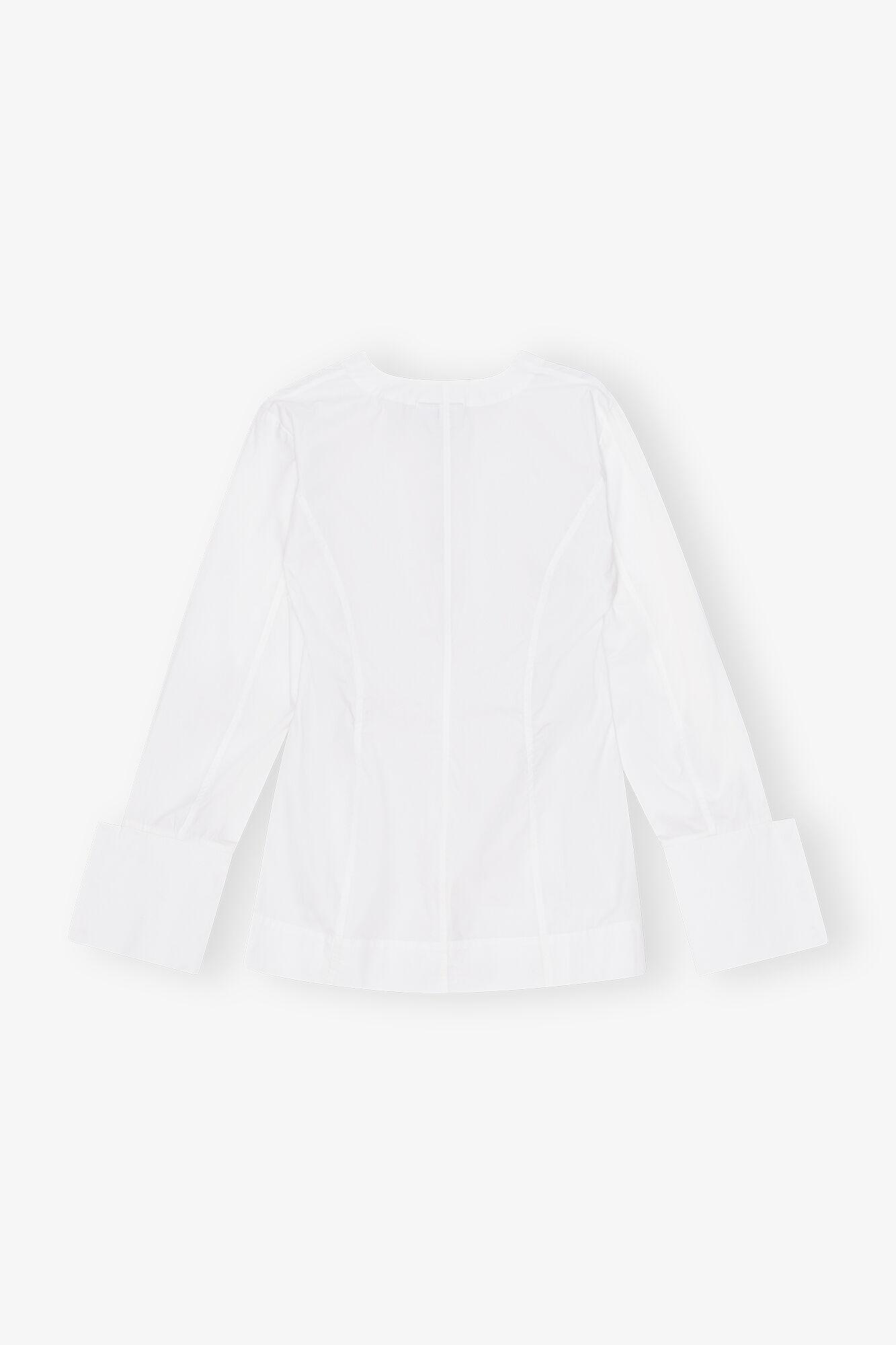 White Cotton Poplin V-neck Shirt Product Image