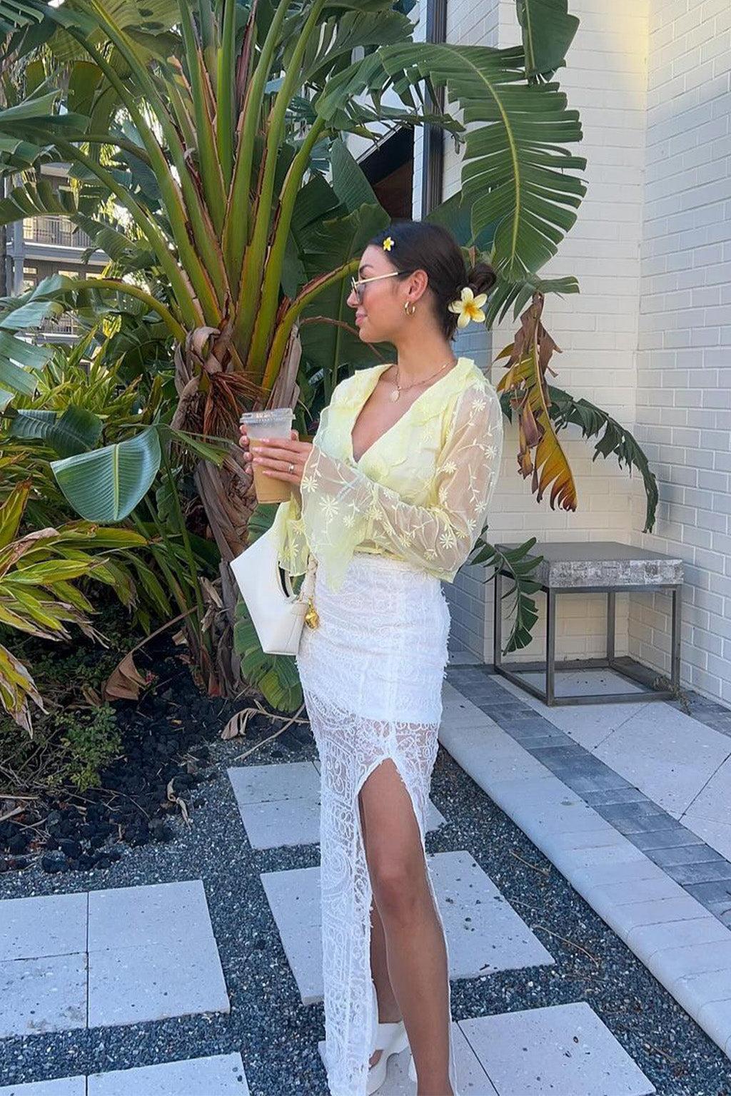 Guilliana Yellow Ruffle Blouse Product Image