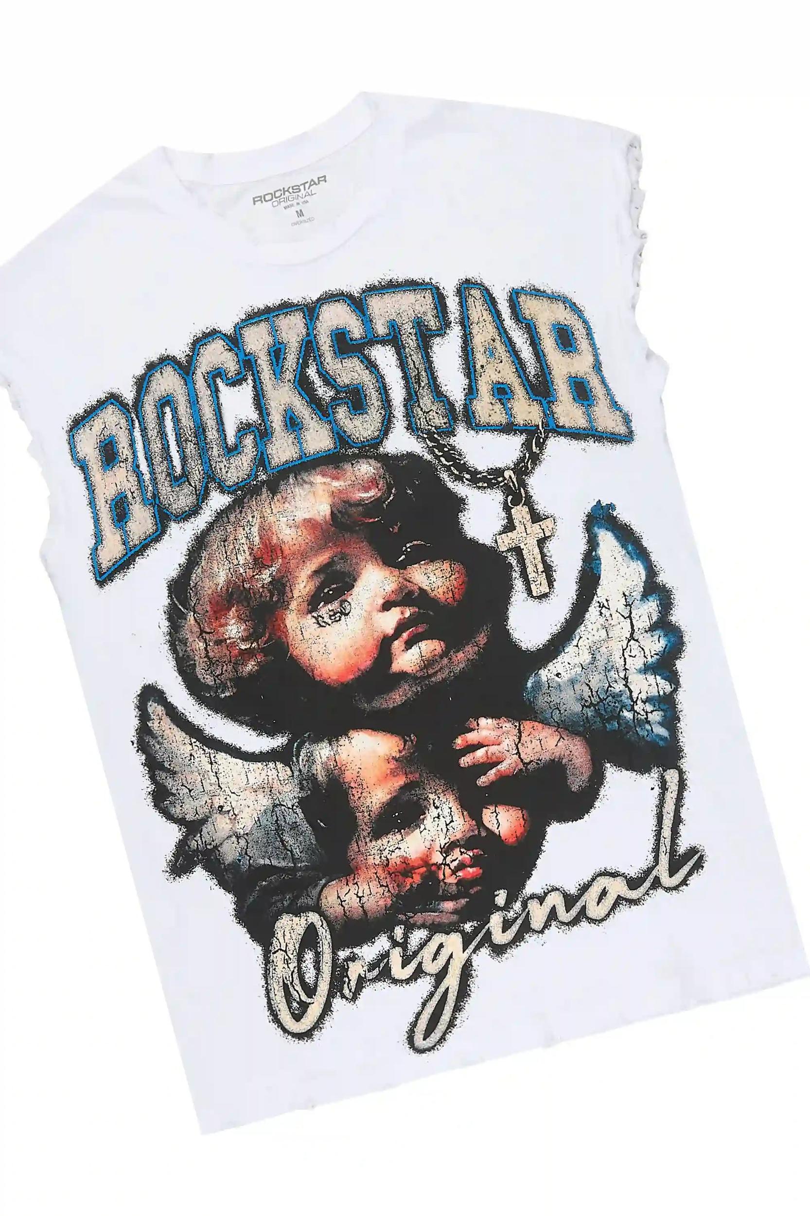 Deiter 2.0 White Oversized Graphic T-Shirt & Pooja Blue Super Stacked Flare Jean Set Male Product Image
