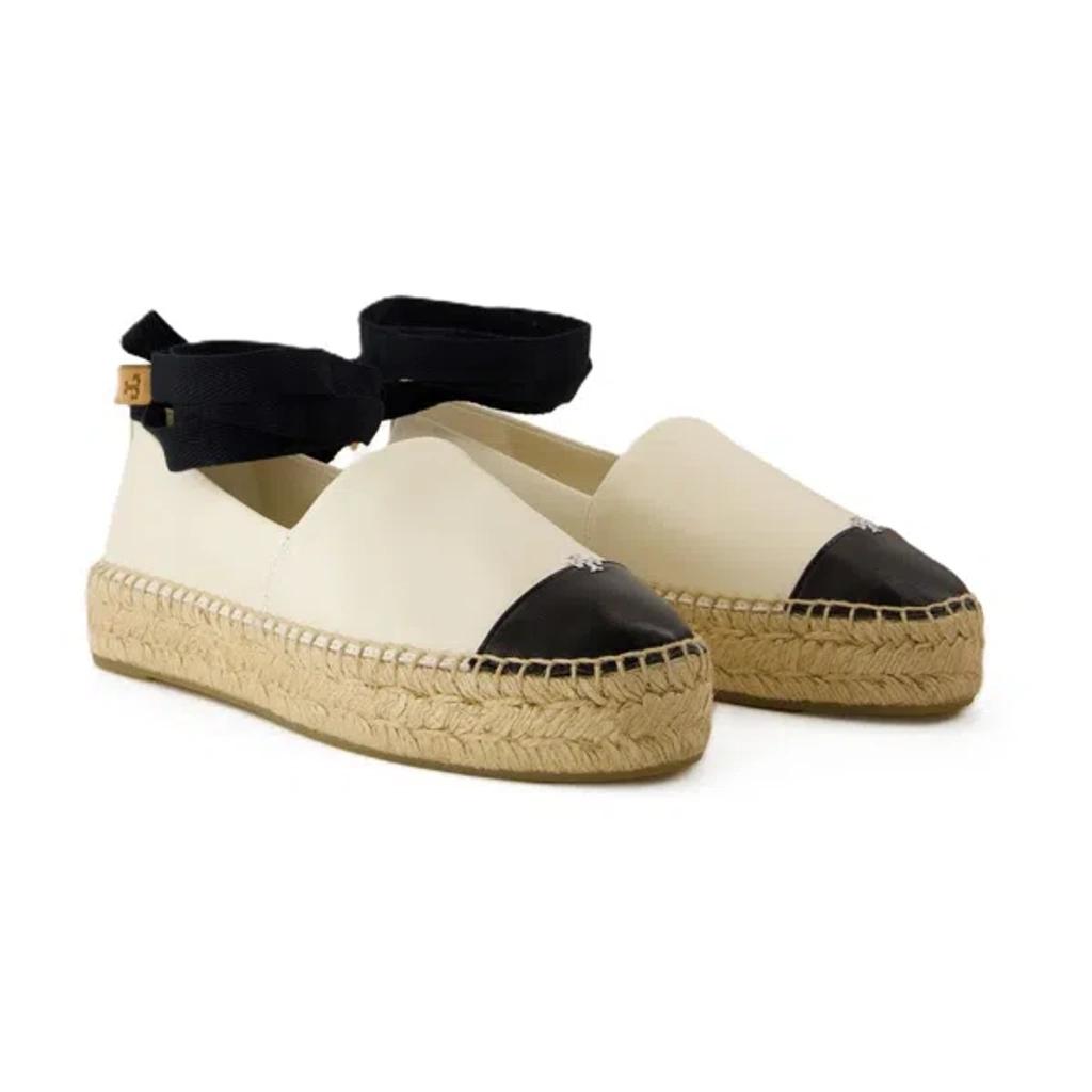 TORY BURCH White Espadrilles With Metallic Logo On The Front And Ankle Strap In Leather Woman Product Image