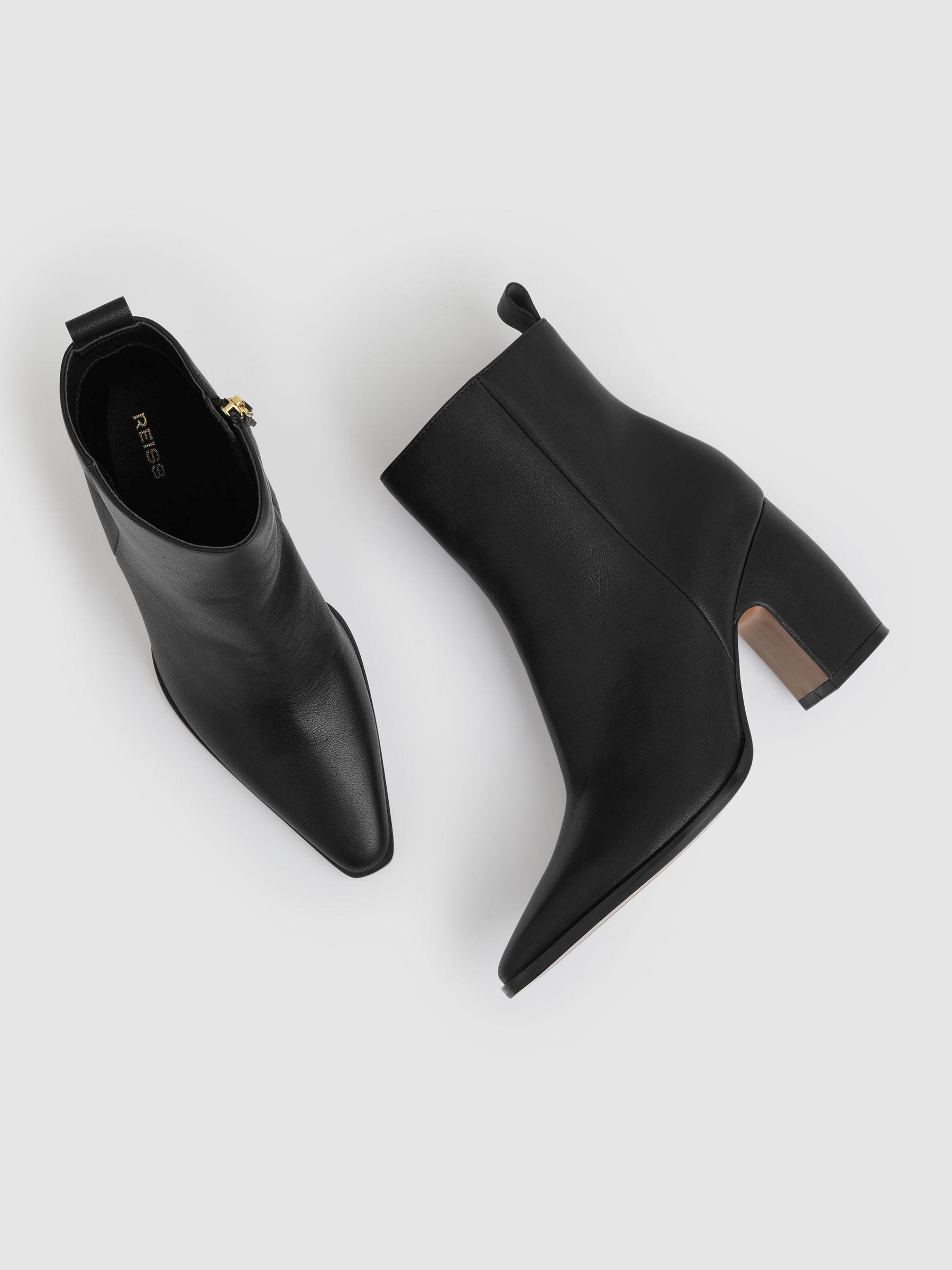 Leather Blocked Heel Ankle Boots in Black Product Image