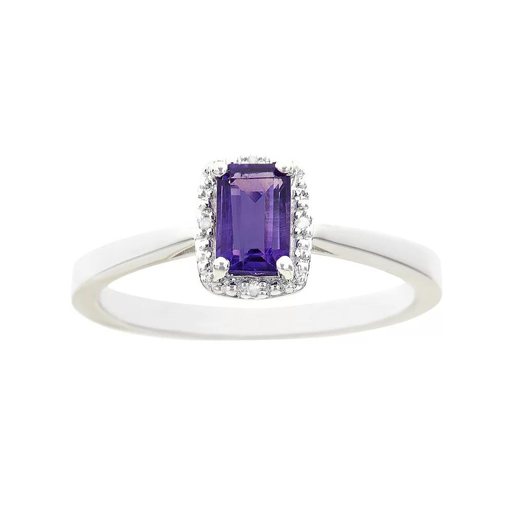 Celebration Gems Sterling Silver Amethyst & Diamond Accent Rectangle Halo Ring, Women's, Size: 6 Product Image