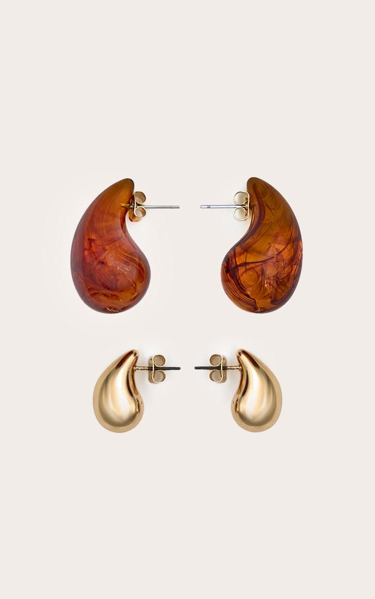 Gold and Marble Effect Tear Drop Multi-Pack Earrings Product Image