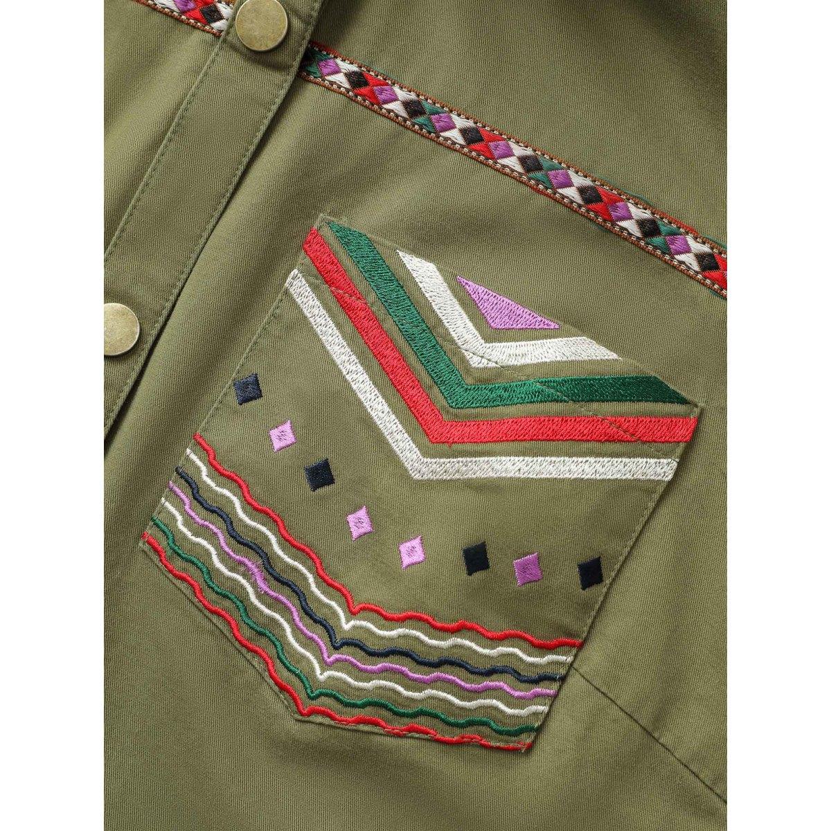 Plus Size Bandana Embroidered Patched Pocket Jacket Women ArmyGreen Non Patch pocket Everyday Jackets BloomChic 10/M Product Image