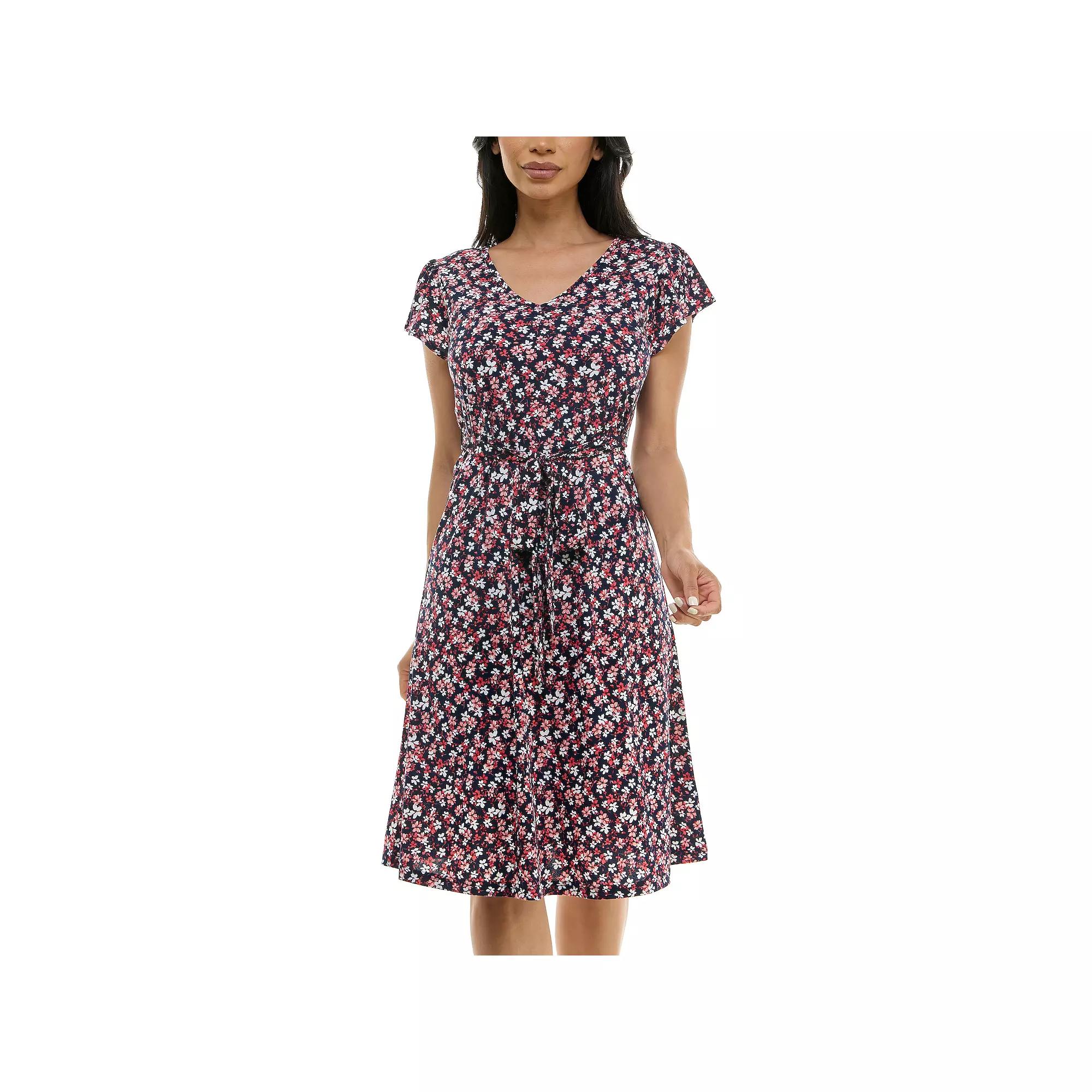 Women's Nina Leonard Cap Sleeve V-Neck Dress,  Product Image