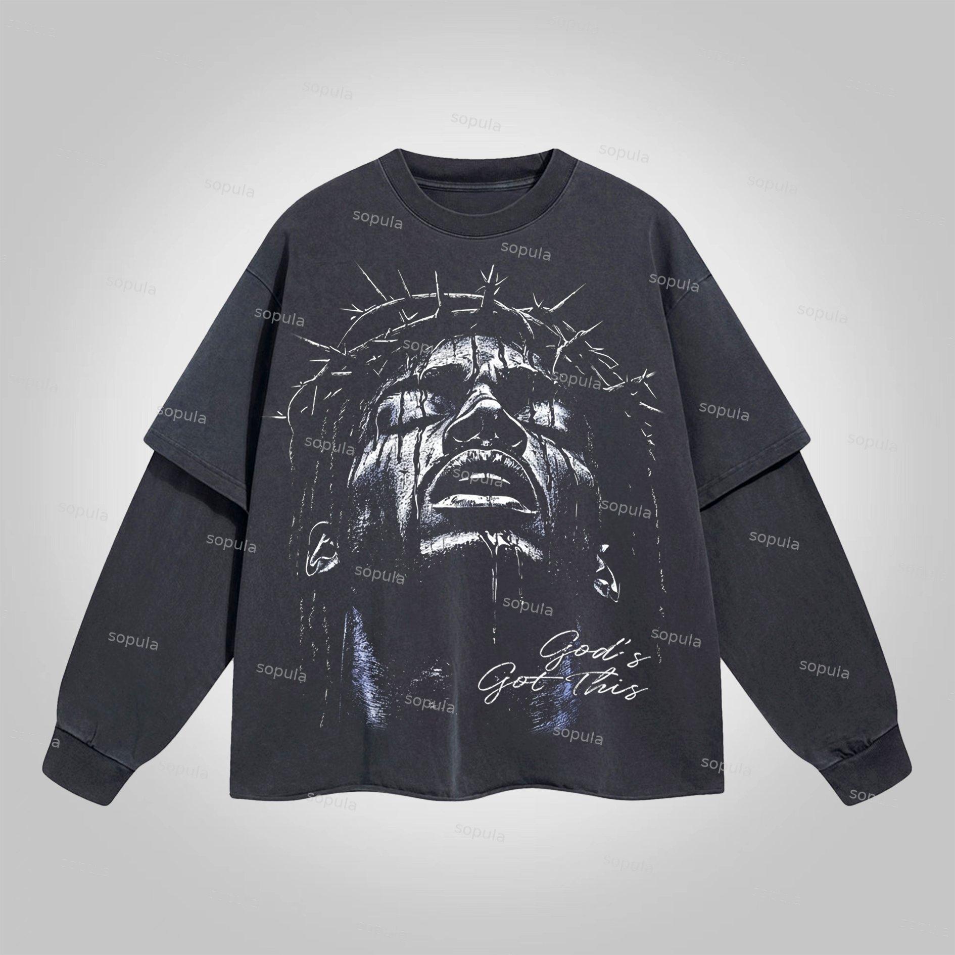Sopula God's Got This Vintage Jesus Graphic Cotton Double Layer T-shirt Product Image