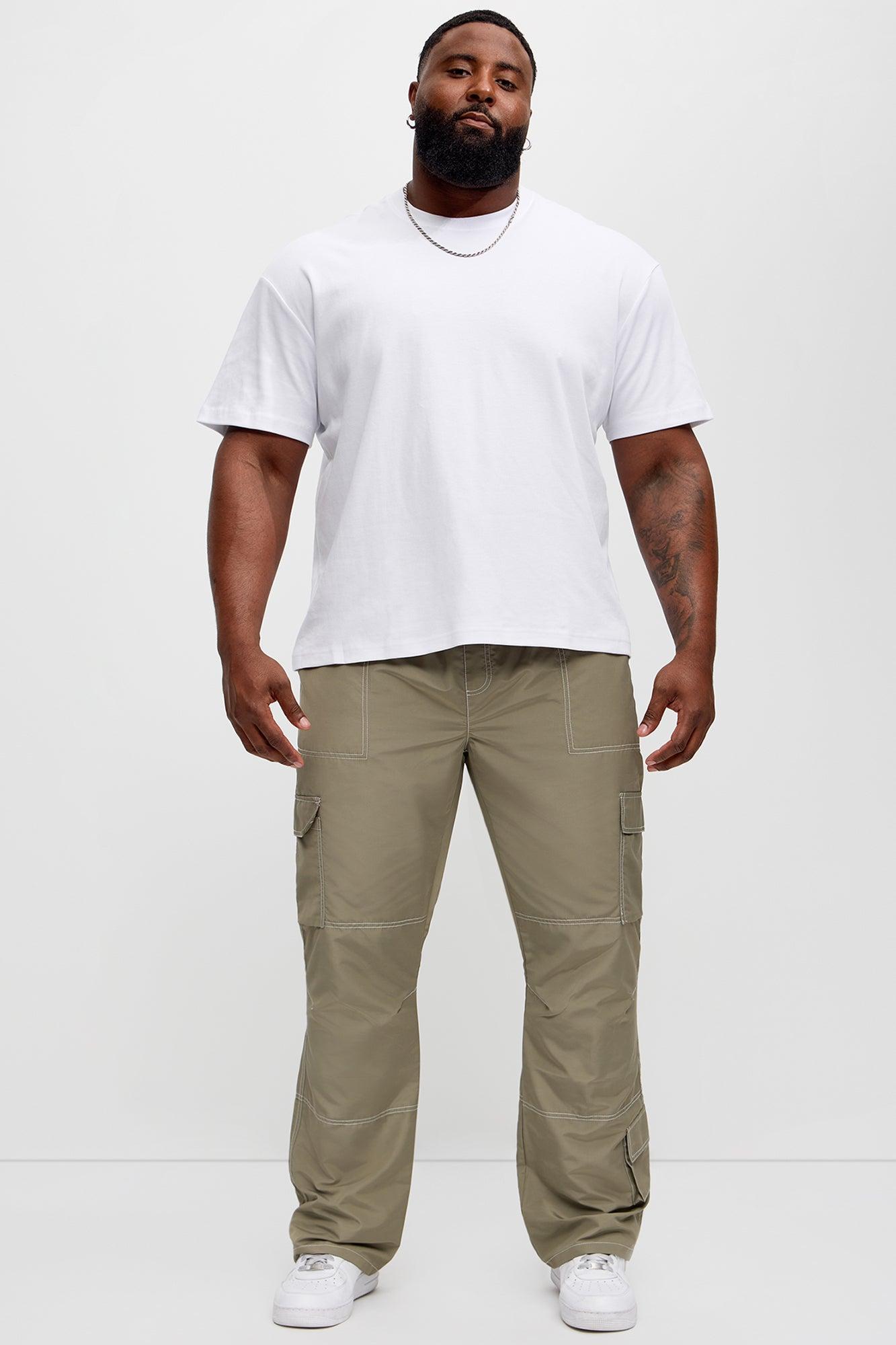 Contrast Stitch Nylon Flared Cargo Pants - Grey Product Image