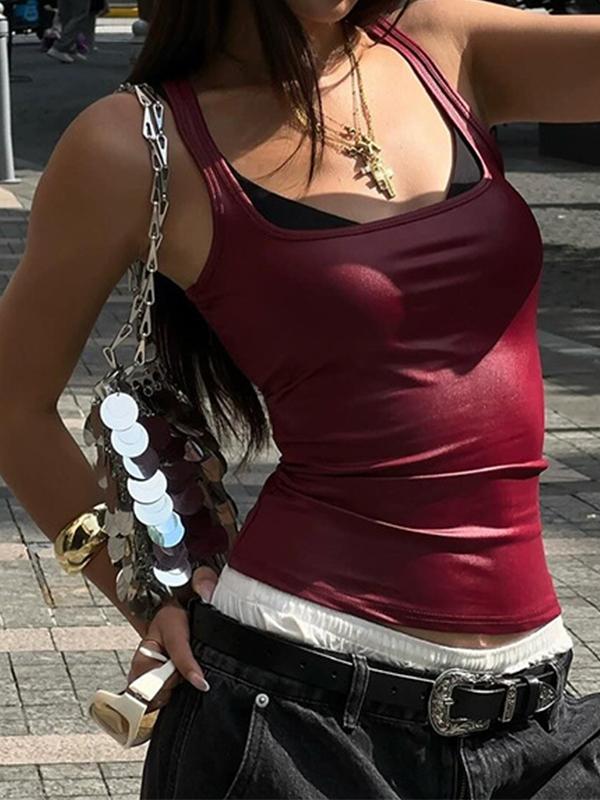 Plain Square Neck Casual Tank Top Product Image