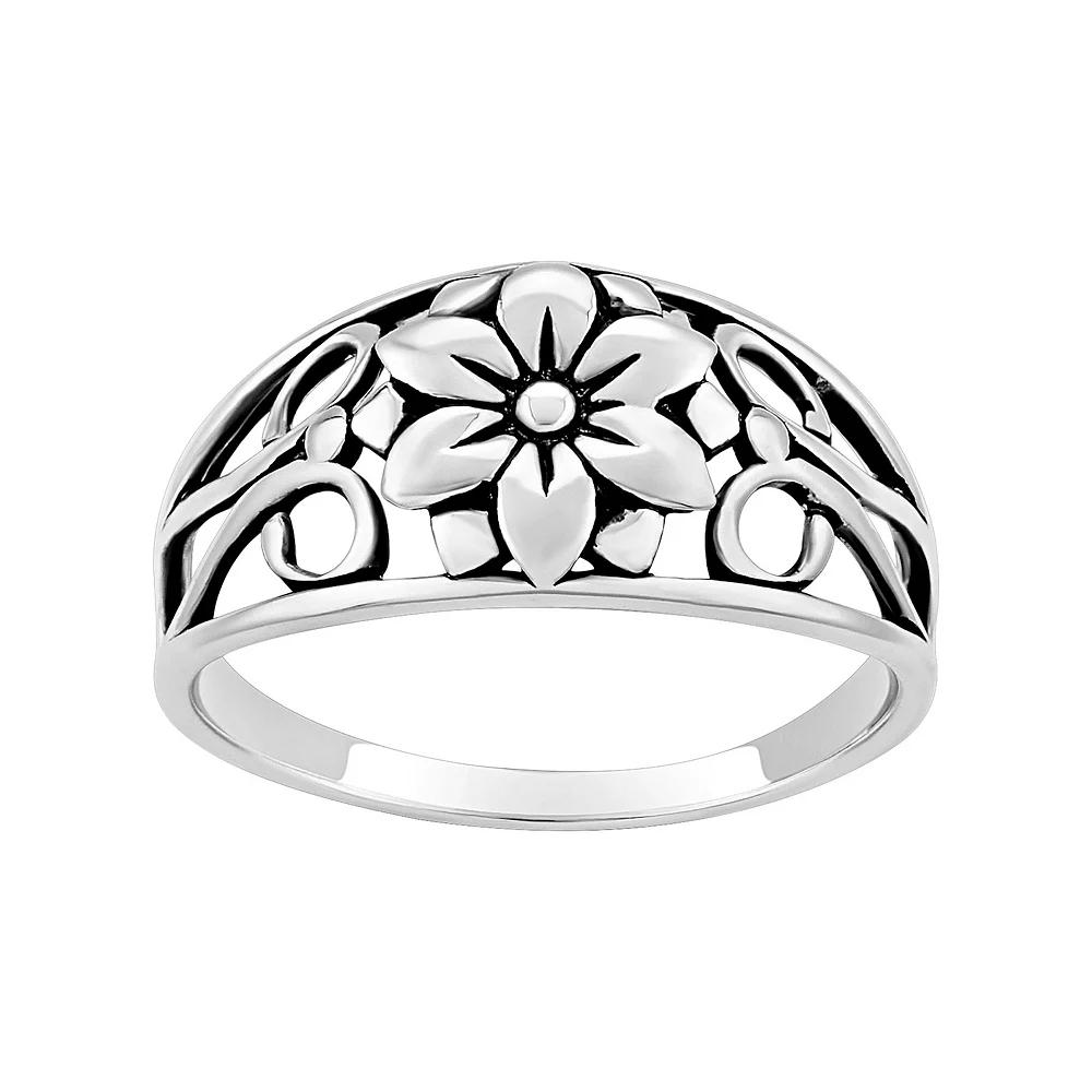 PRIMROSE Sterling Silver Polished Oxidized Flower Graduated Band Ring, Women's, Size: 9, Silver Tone Product Image
