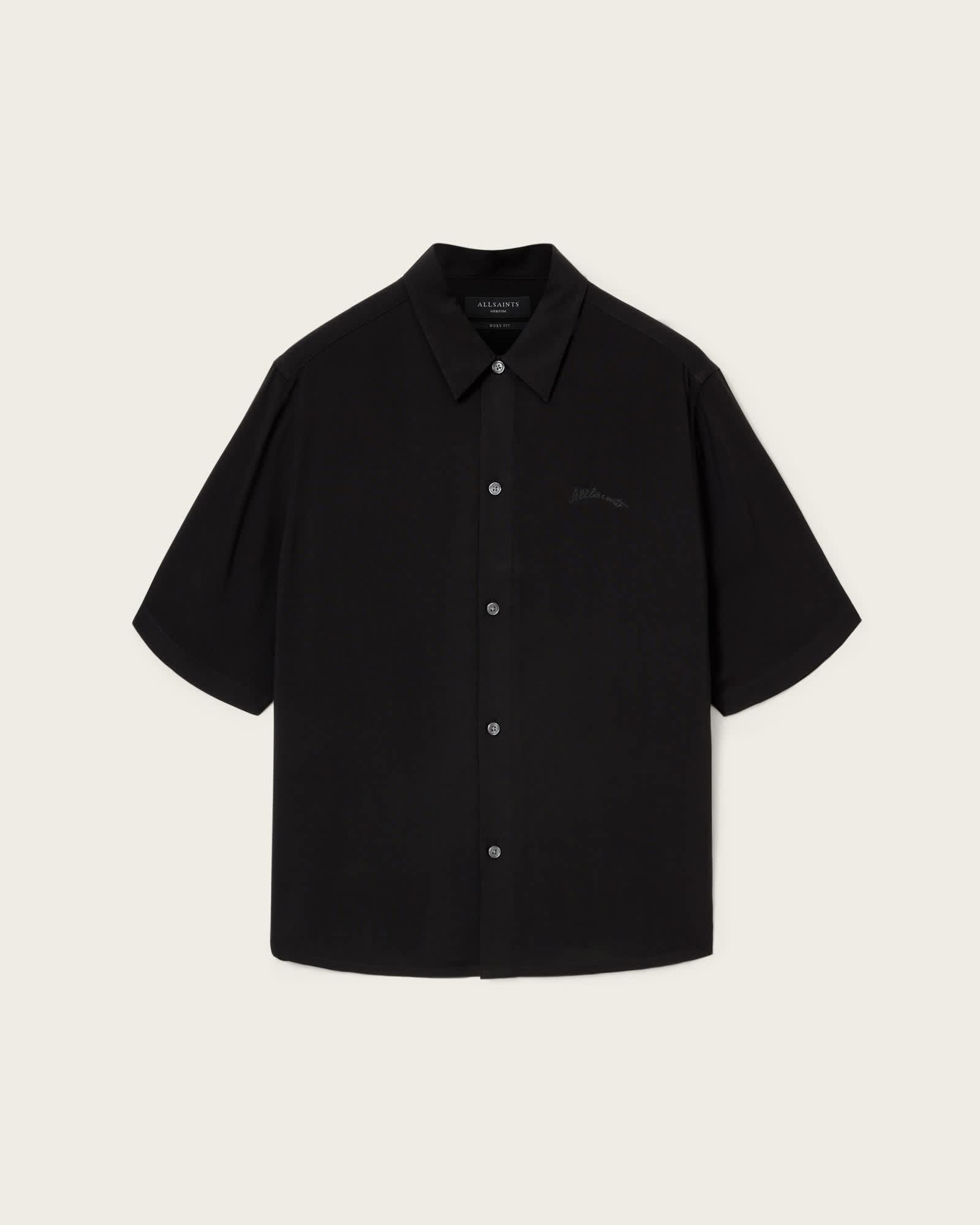 Baron Embroidered Boxy Shirt Jet Black | ALLSAINTS US Product Image