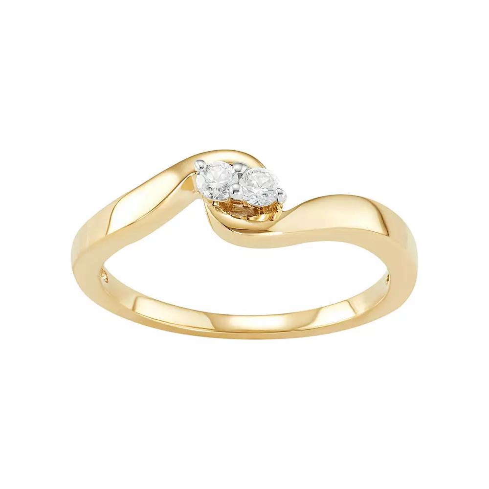 Jewelexcess 10k Gold 1/10 Carat T.W. Diamond 2-Stone Ring, Women's, Size: 7, White Product Image