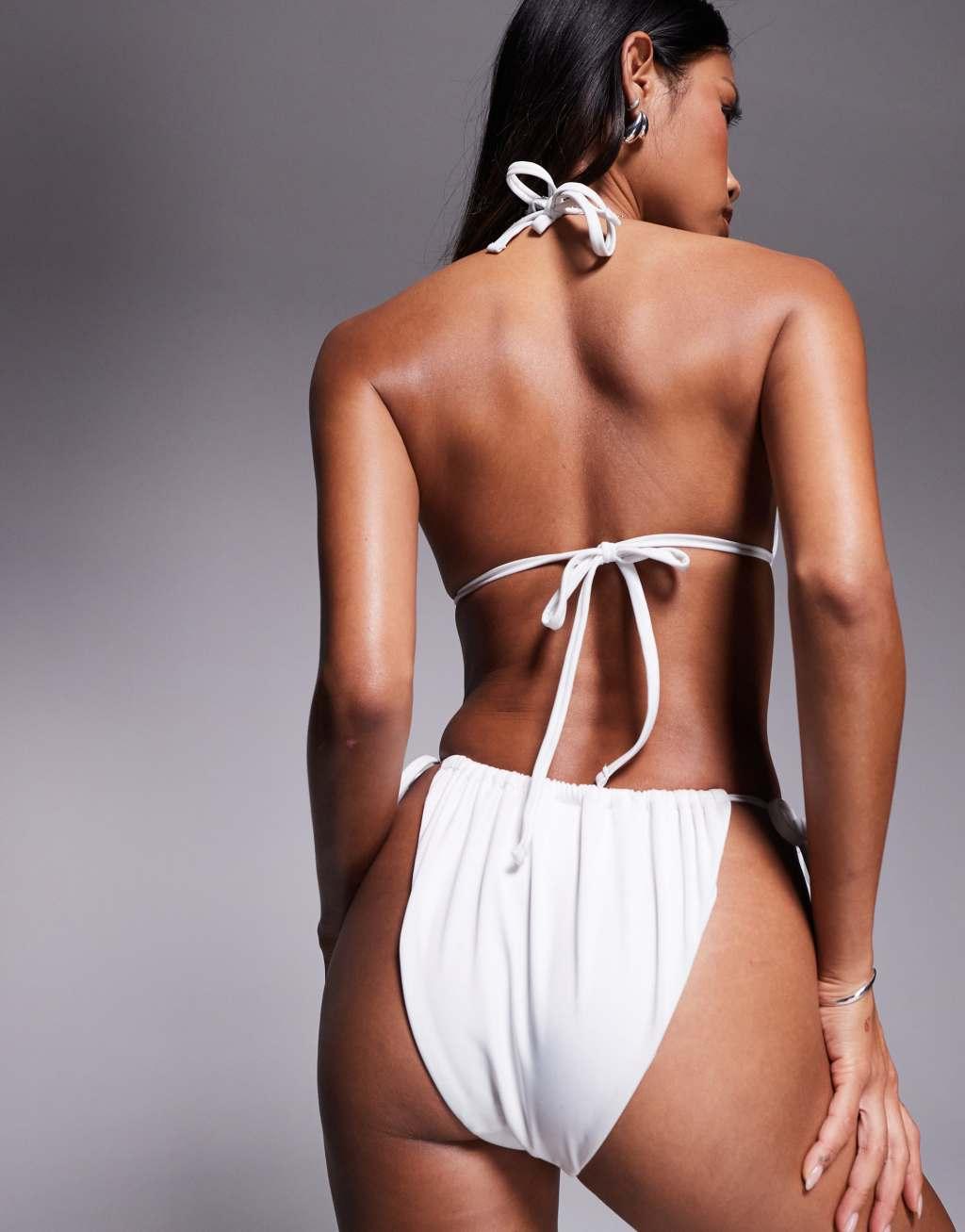 ASOS DESIGN Maya mix and match tie side bikini bottom in white Product Image