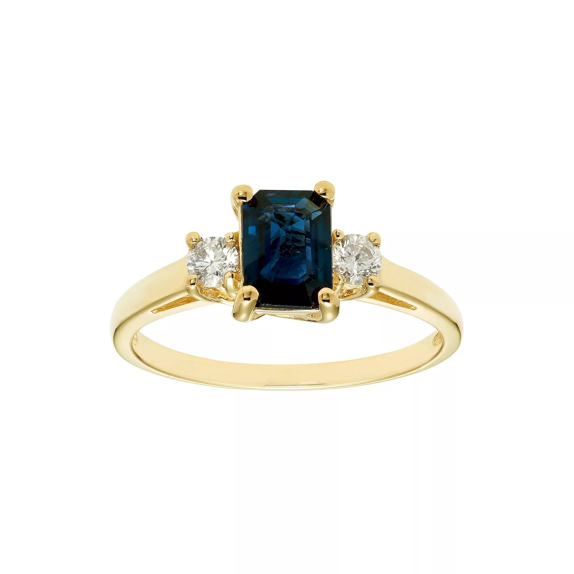 The Regal Collection 14k Gold Sapphire & 1/5 Carat T.W. IGL Certified Diamond 3-Stone Ring, Women's, Size: 6, Yellow Product Image