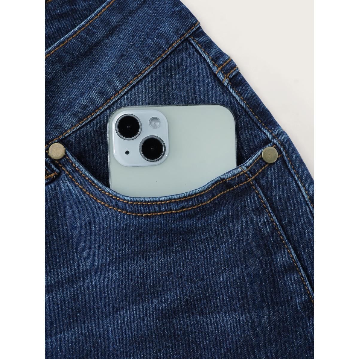 Plus Size Mid-Rise Flare Hem Jeans Women Denimindigo Leisure High stretch Slanted pocket Jeans BloomChic 26/4X Product Image