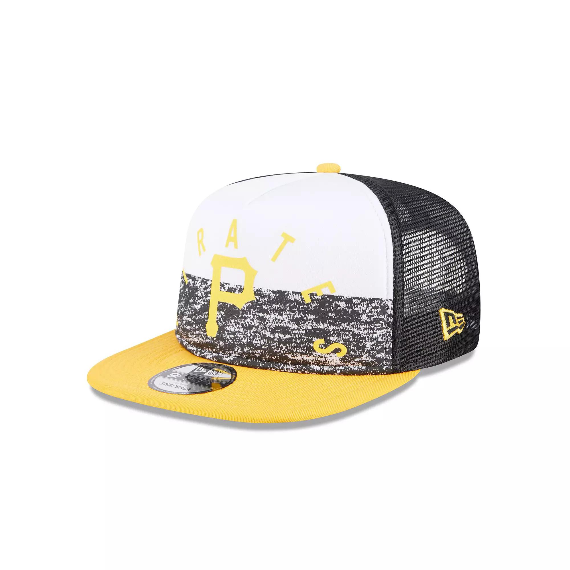 Men's New Era White/Gold Pittsburgh Pirates Team Foam Front A-Frame Trucker 9FIFTY Snapback Hat Product Image