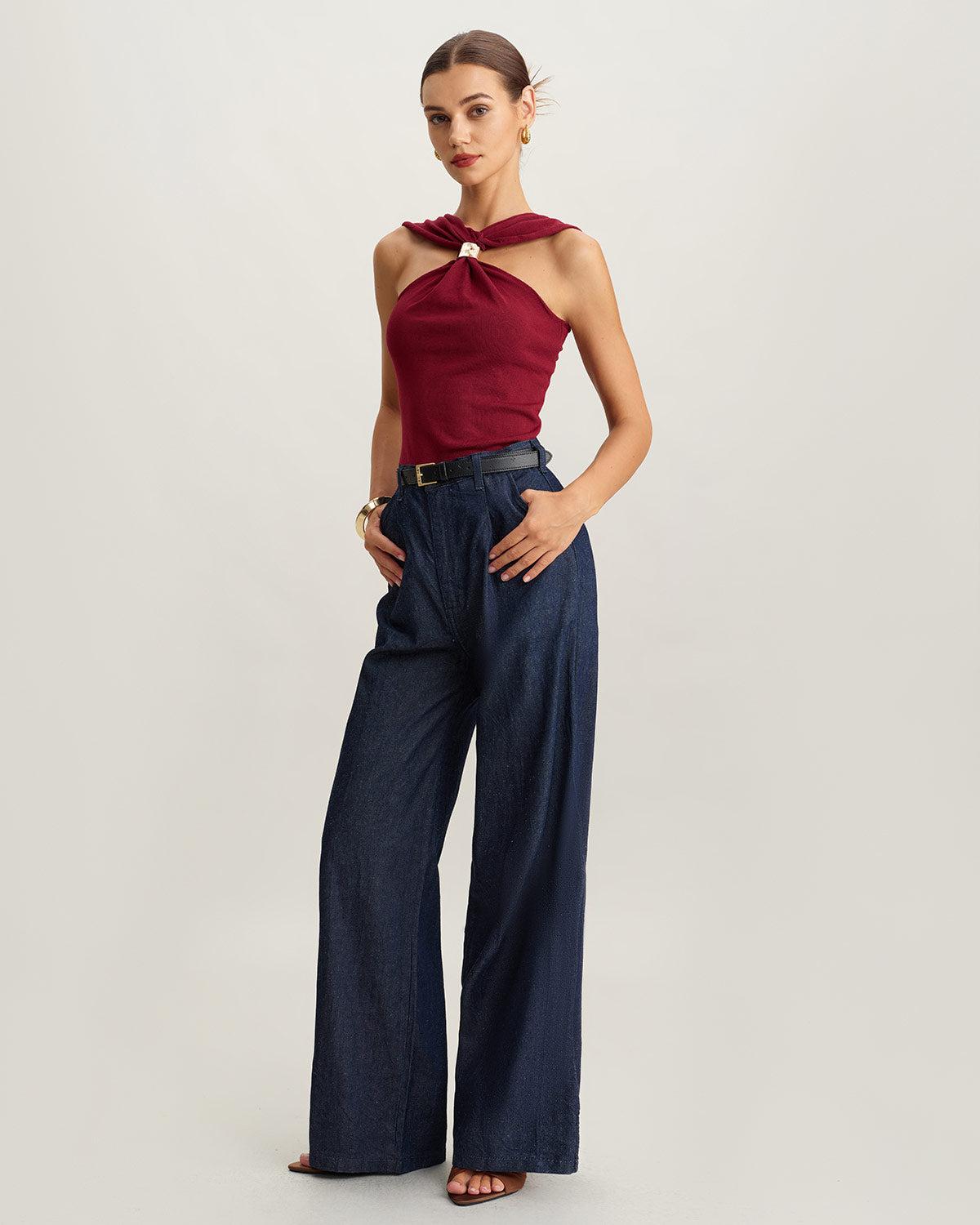 Wine Red Knit Ribbed Tank Top Product Image