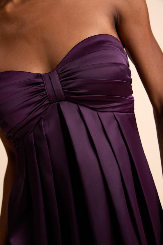 Memorable Entrance Dark Purple Strapless Satin Maxi Dress Product Image